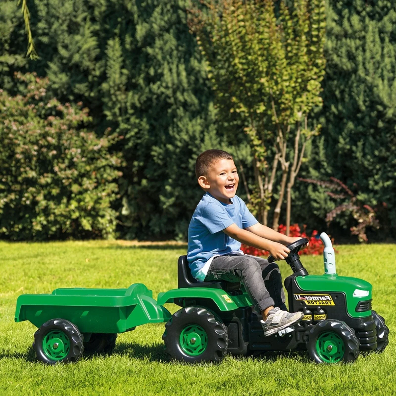 Dolu Ride On Pedal Tractor & Trailer - Green - Image 3