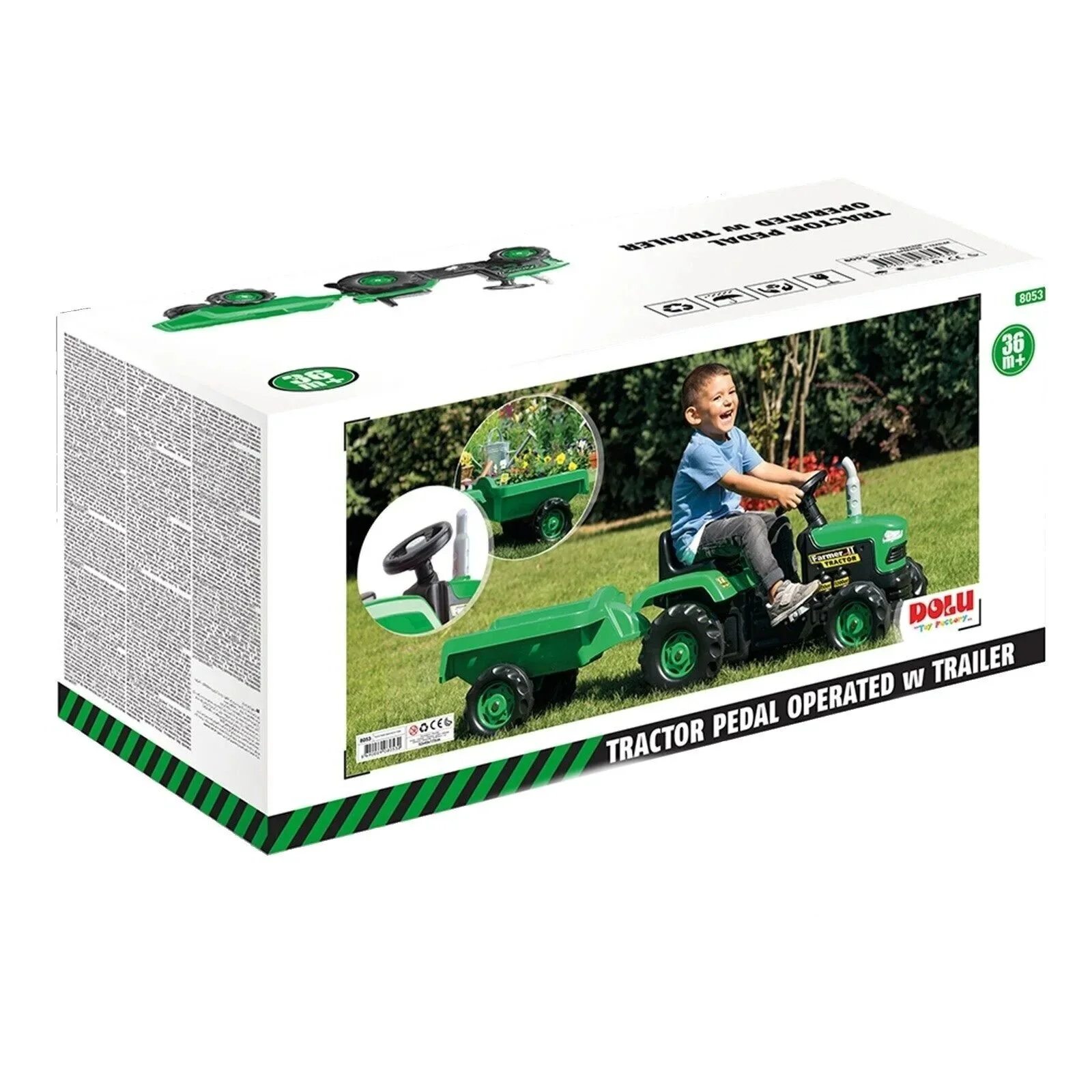 Dolu Ride On Pedal Tractor & Trailer - Green - Image 5