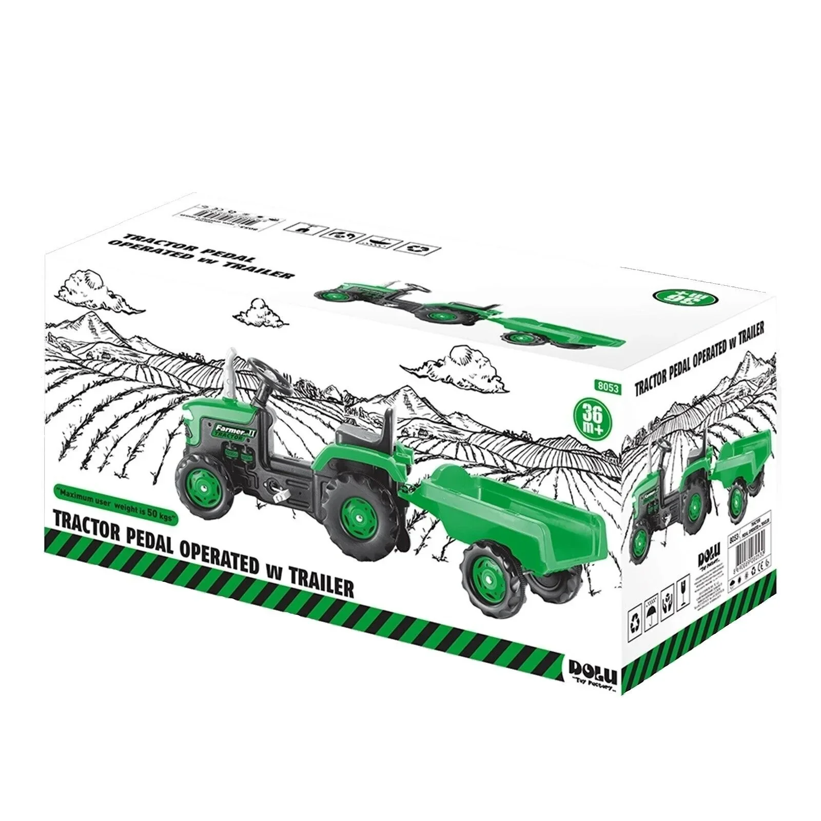 Dolu Ride On Pedal Tractor & Trailer - Green - Image 6