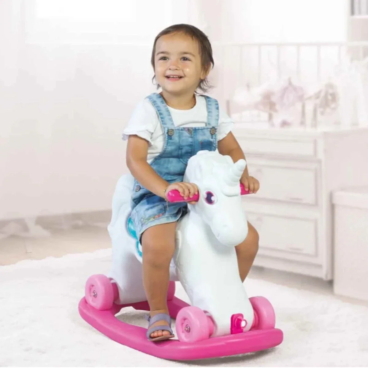 Dolu Unicorn Rocking Horse with Wheels - Pink - Image 5