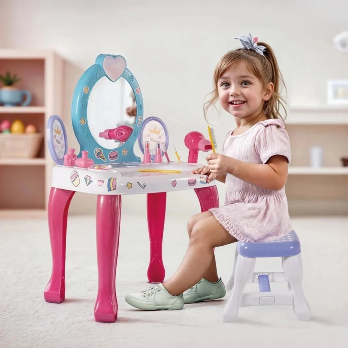 Dolu Unicorn Vanity Table & Stool - Pink - Image 2