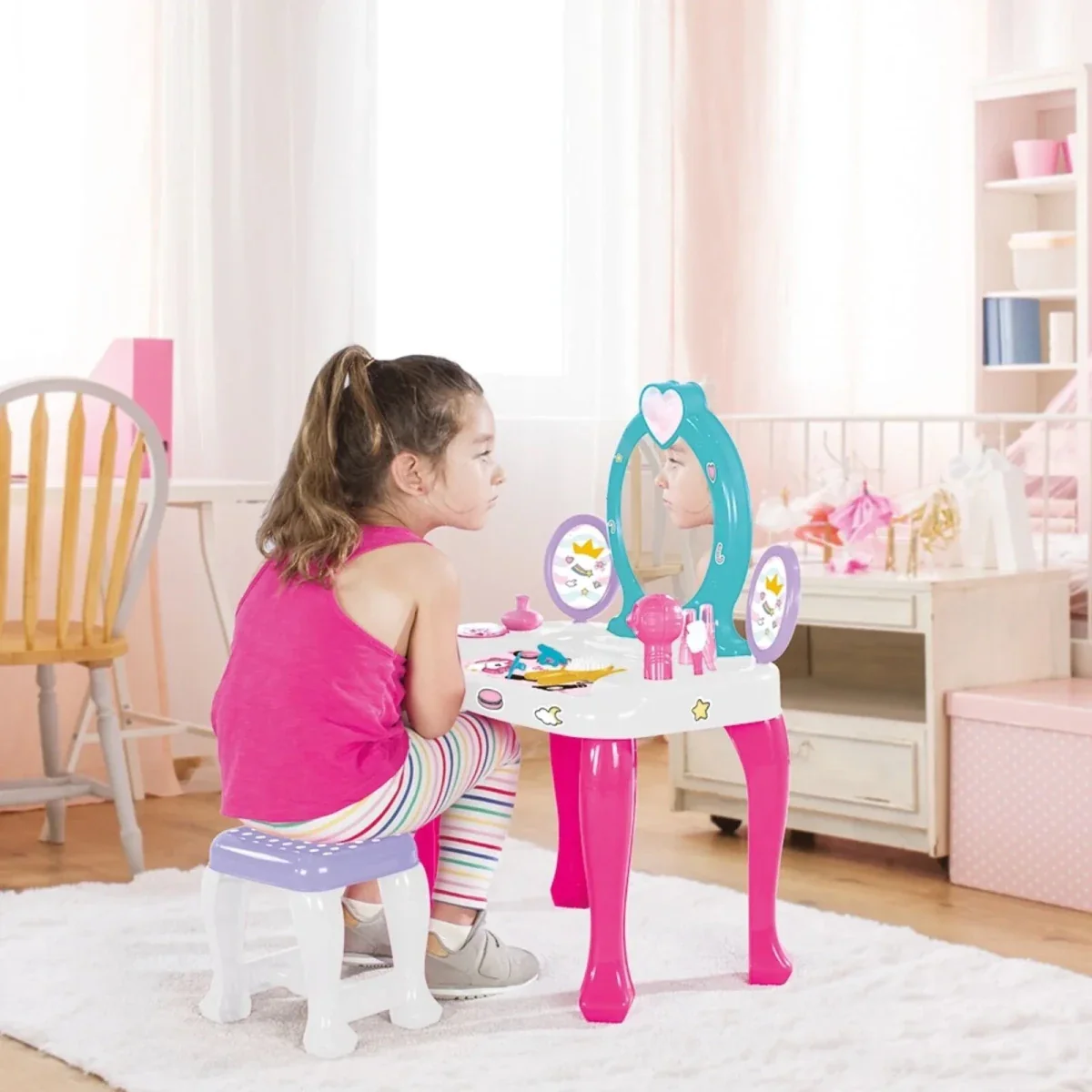 Dolu Unicorn Vanity Table & Stool - Pink - Image 4