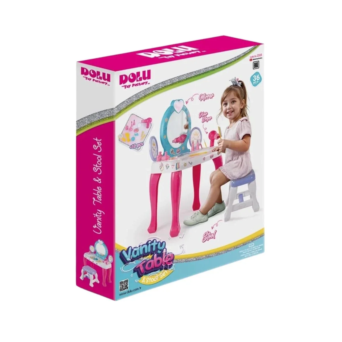 Dolu Unicorn Vanity Table & Stool - Pink - Image 5