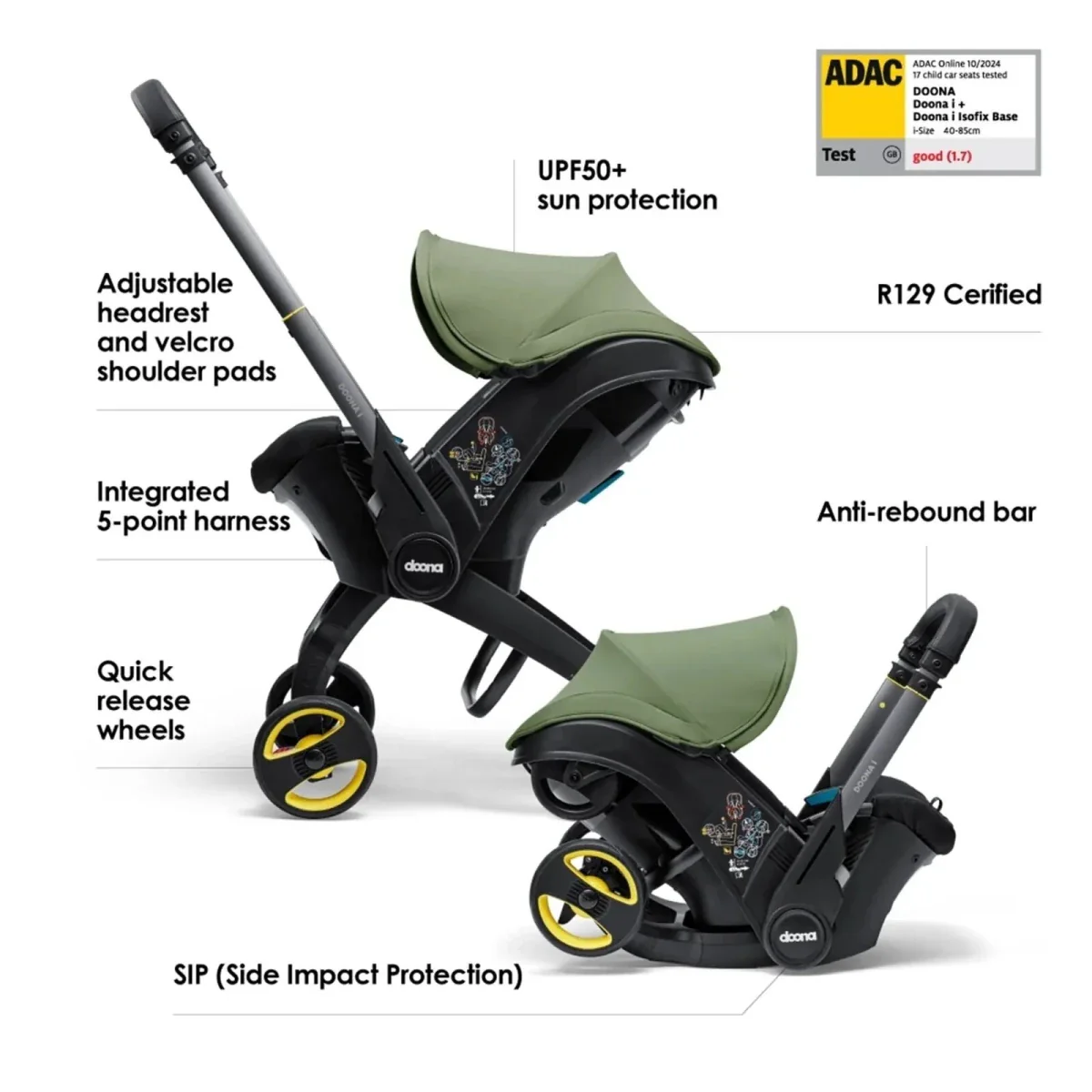 Doona i Infant Car Seat & Stroller - Desert Green - Image 3