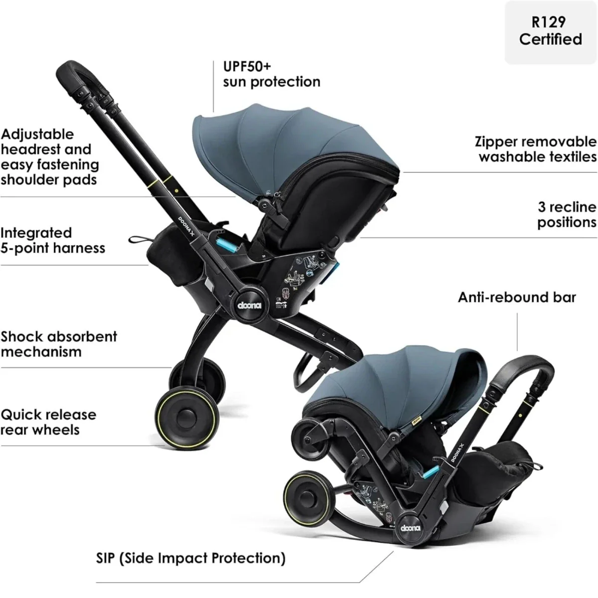 Doona X Infant Car Seat & Stroller - Ocean Blue - Image 2