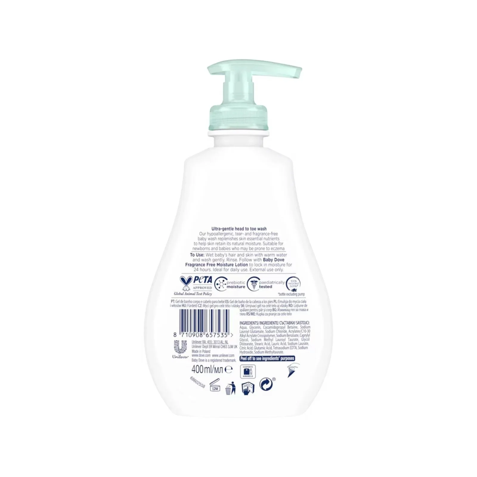 Dove Baby Head to Toe Wash Sensitive Fragrance Free 400ml - Image 2