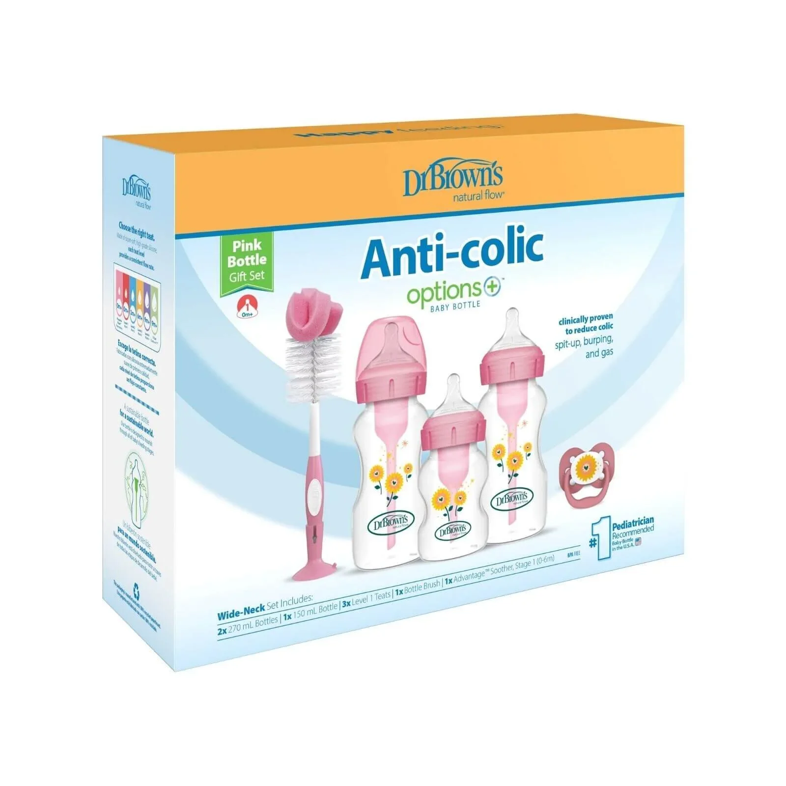 Dr. Brown's Natural Flow Options+ Anti-Colic Baby Bottle Gift Set - Pink - Image 2