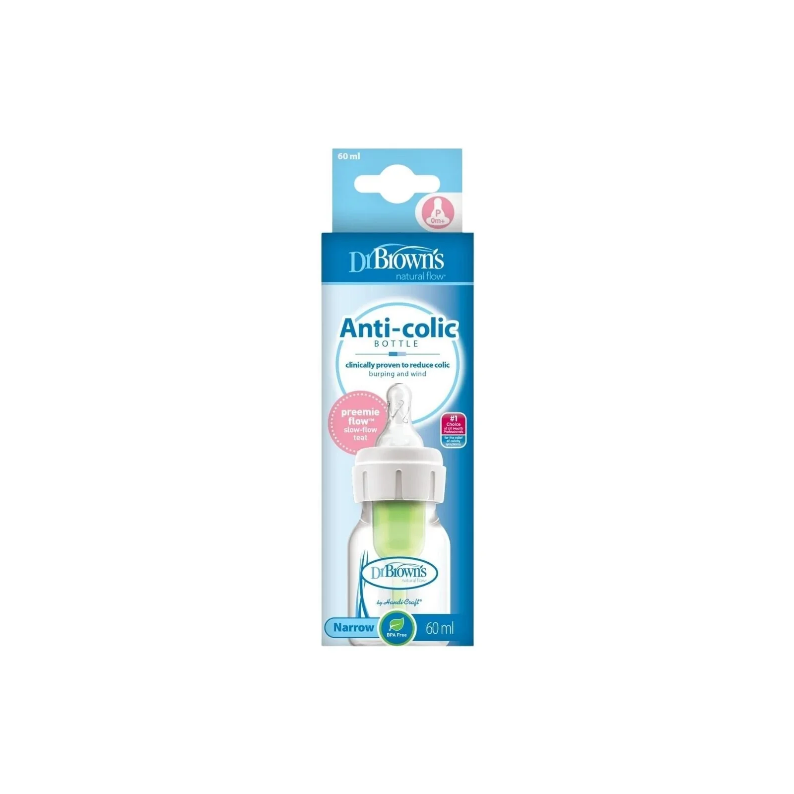 Dr. Brown's Options+ Anti-Colic Narrow Neck Baby Bottle Premature Flow Level 60ml - Image 2