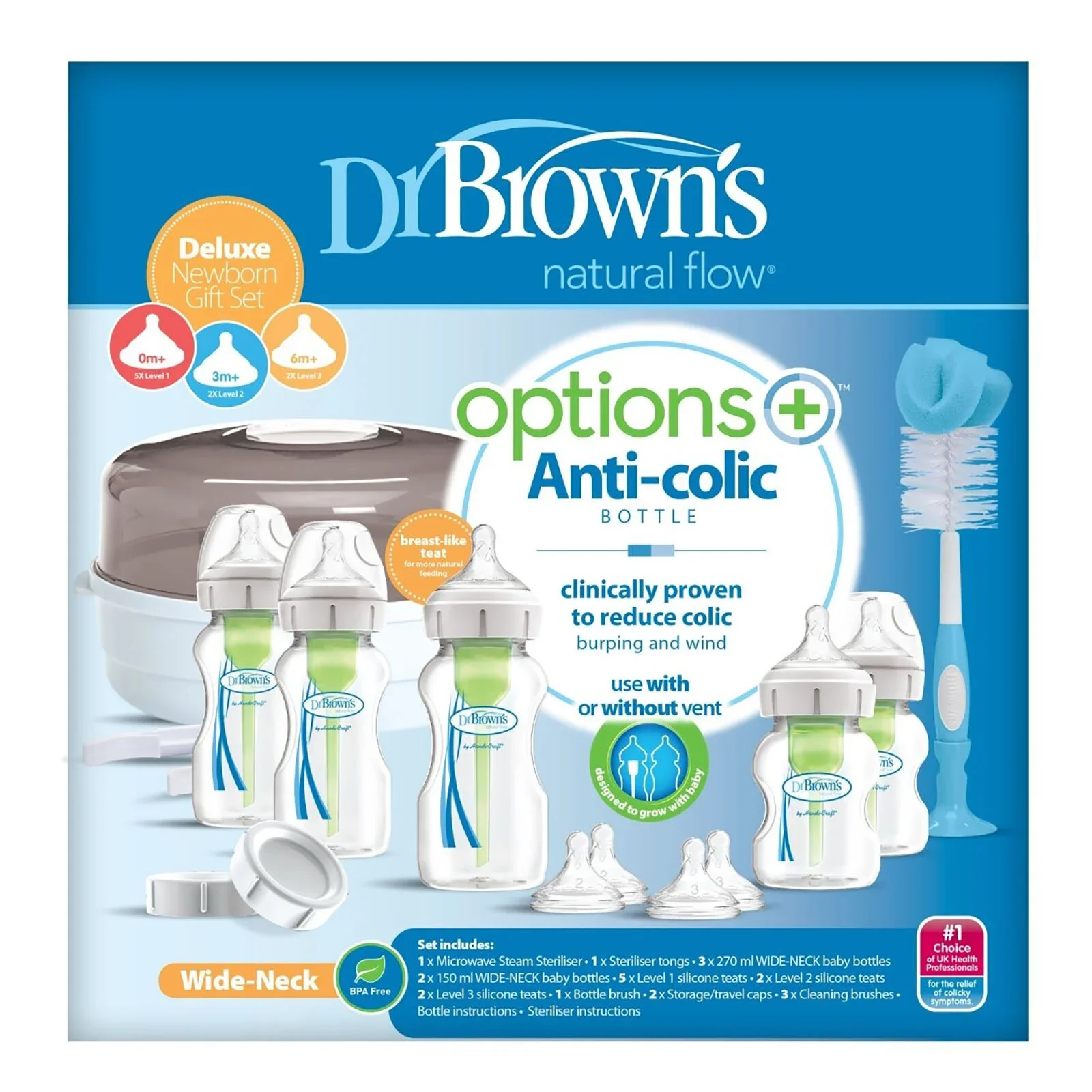 Dr. Brown's Options+ Anti-Colic Baby Bottle Wide Neck Newborn Gift Starter Set - Image 2