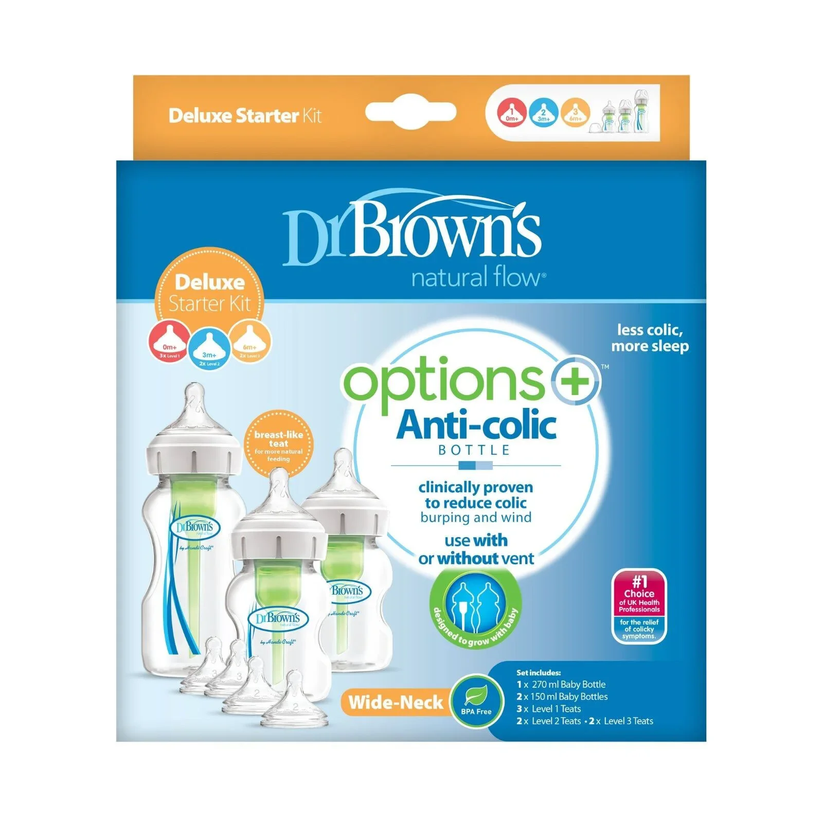 Dr. Brown's Options+ Anti-Colic Baby Bottle Wide Neck Starter Kit - Image 2