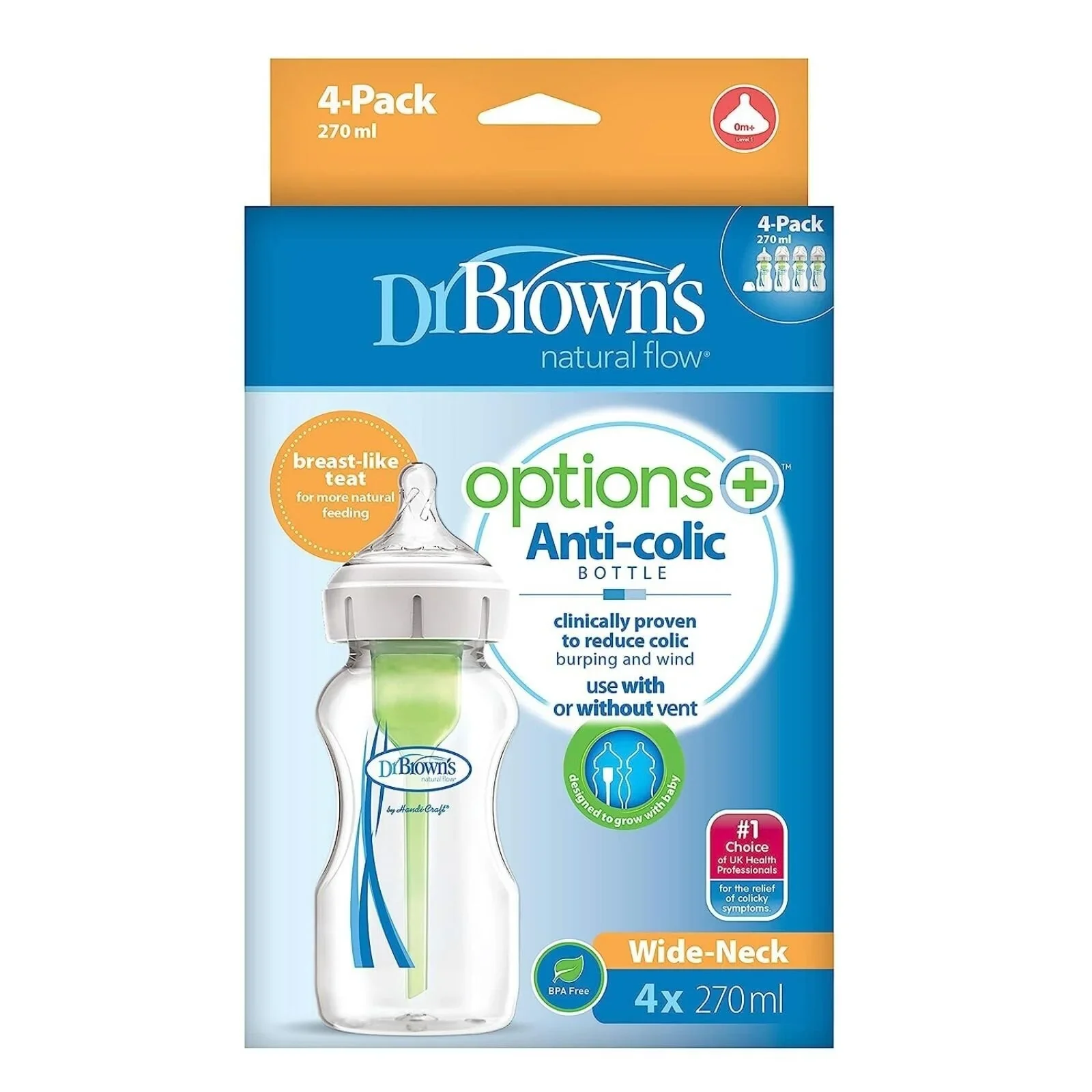 Dr. Brown's Options+ Anti-Colic Baby Bottles 270ml Pack of 4 - Image 2