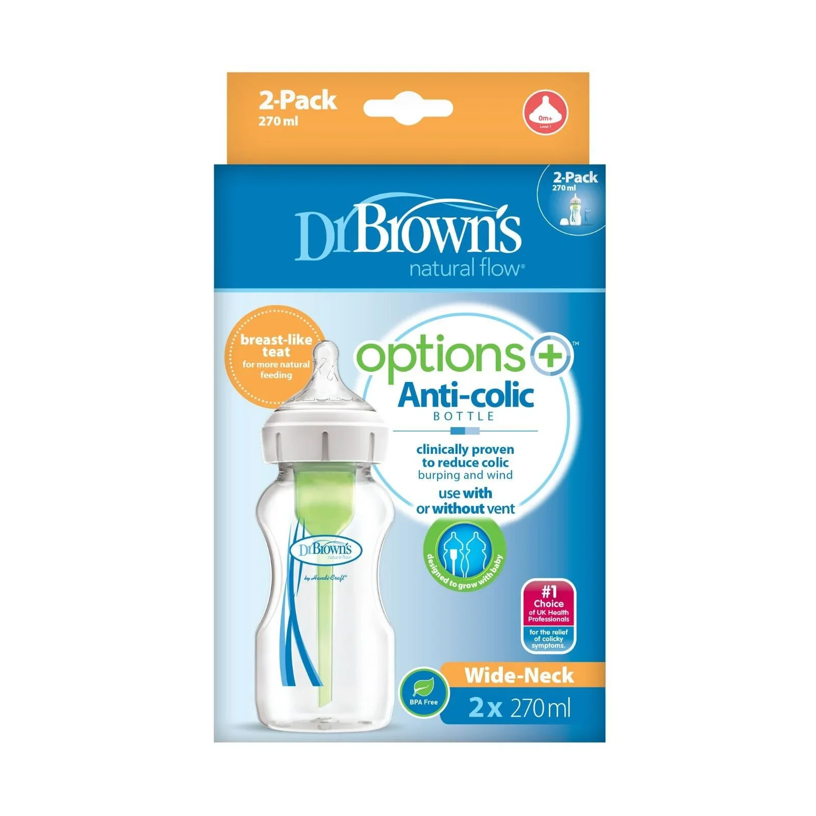 Dr. Brown's Options+ Anti-Colic Wide Neck Baby Bottle 270 ml 2 pcs - Image 2