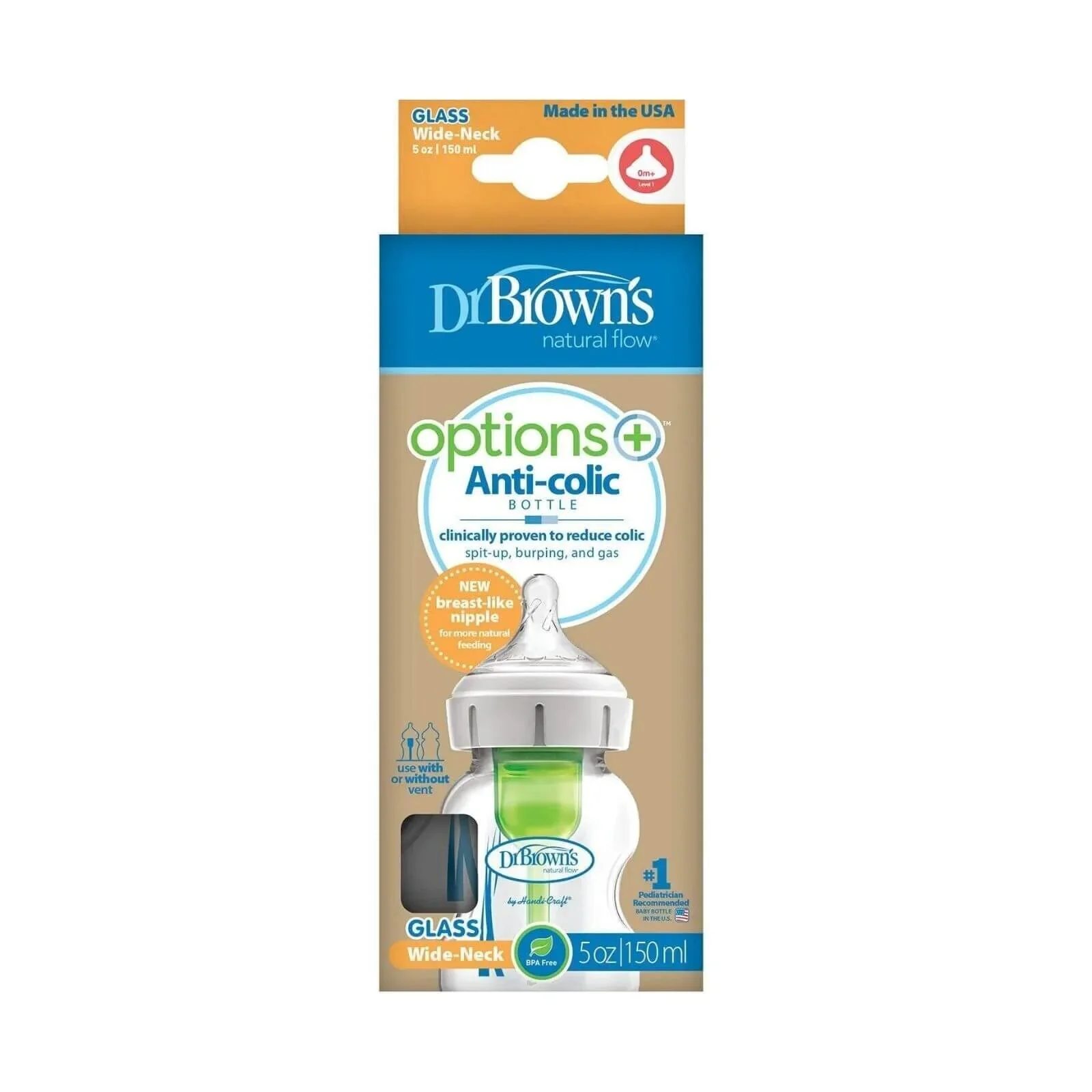 Dr. Brown's Options+ Wide Neck Anti-Colic Glass Bottle 150ml - Image 2