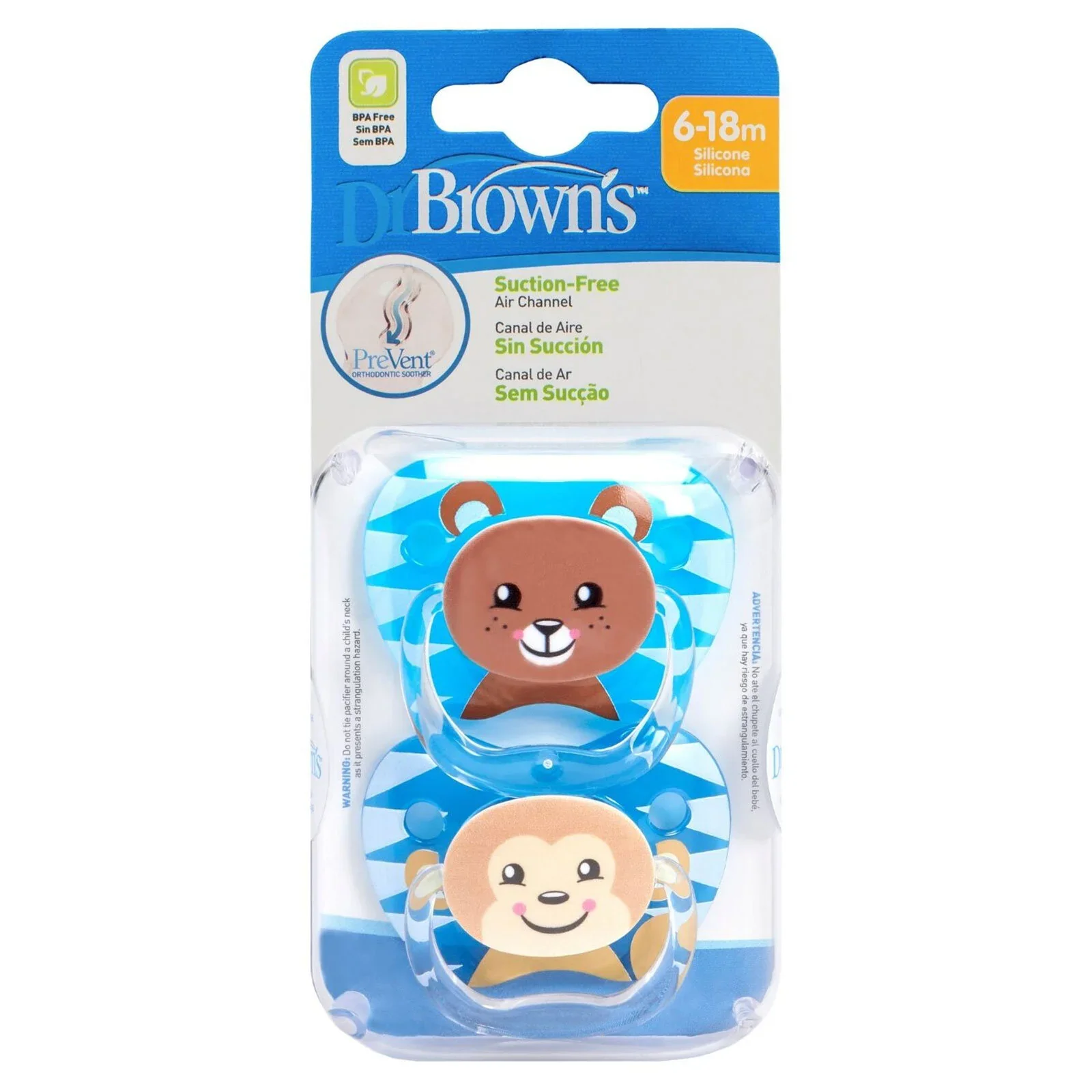 Dr. Brown's Prevent Soothers Animal Faces 6-18 months Assorted - Blue - Image 2