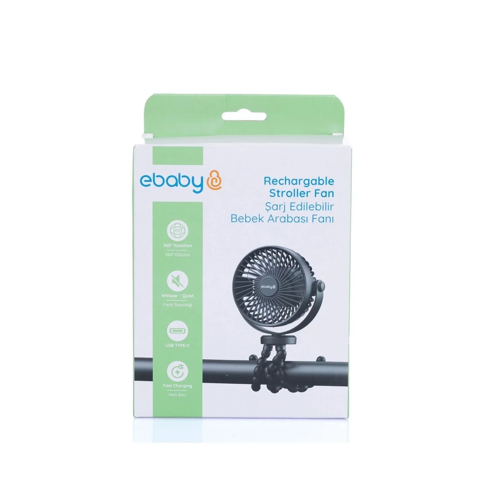 ebaby Rechargeable Stroller Fan - Black - Image 7