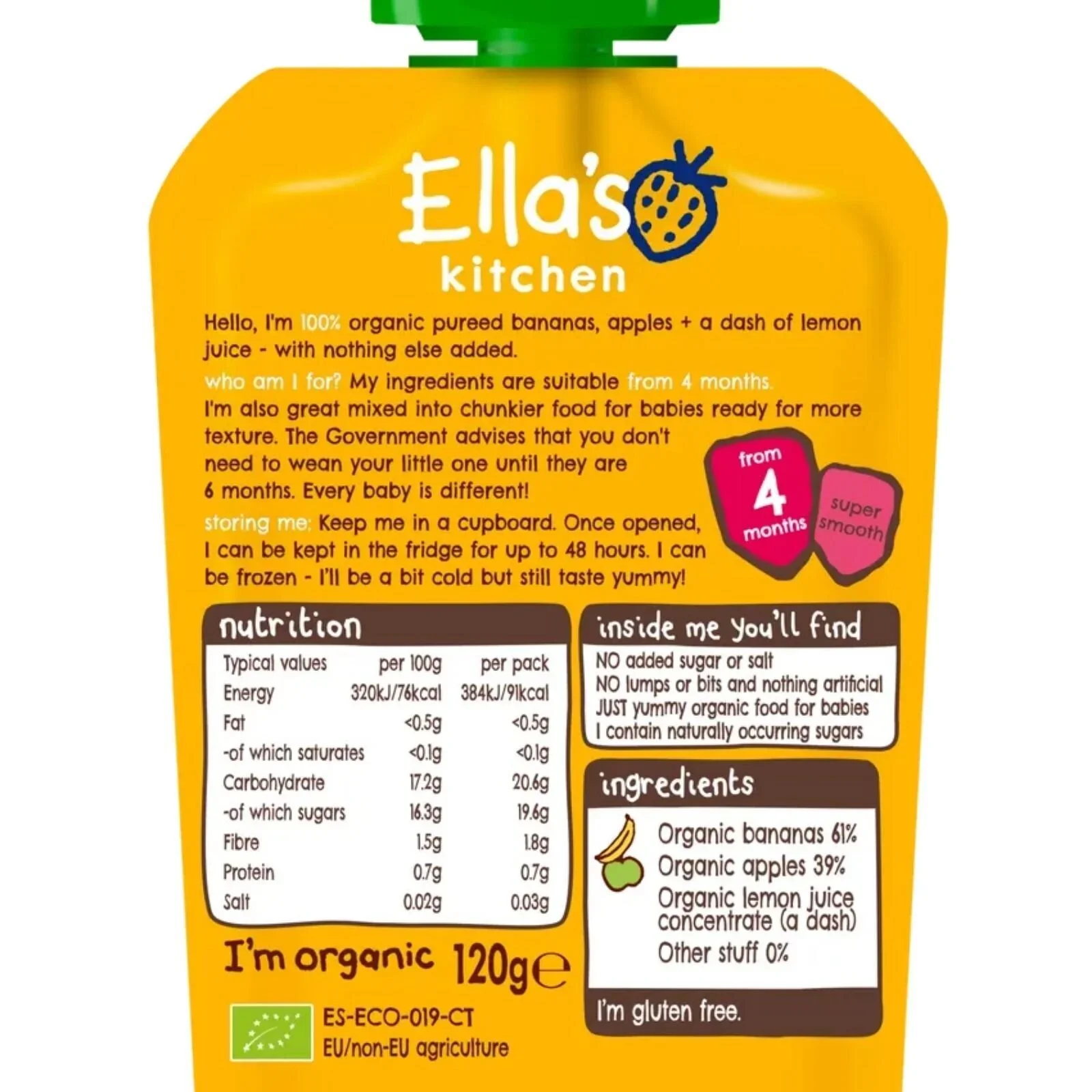 Ella's Kitchen Bananas & Apples 4+ months 120g - Image 2