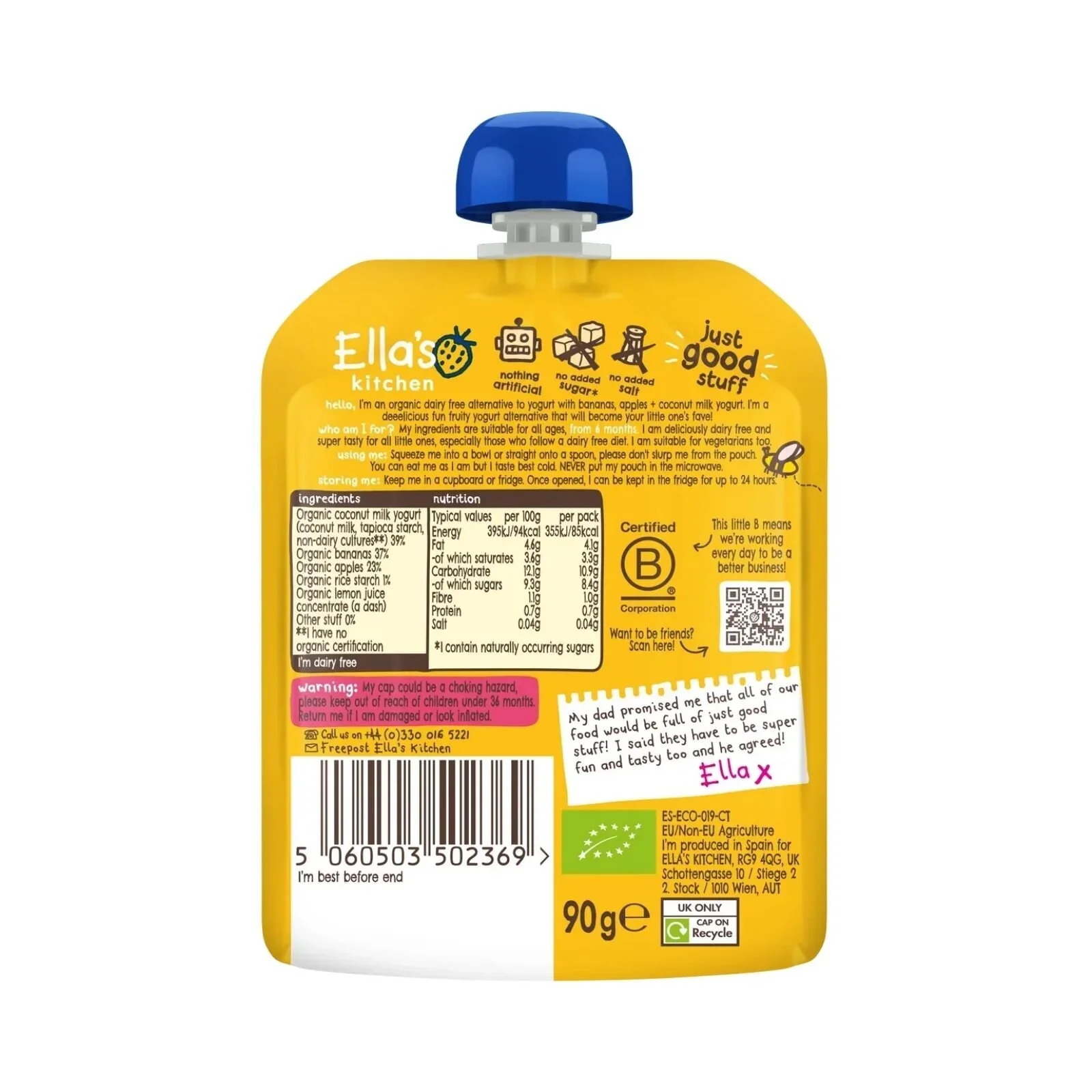 Ella's Kitchen Dairy Free Banana Yogurt Pouch 6+ months 90g - Image 2