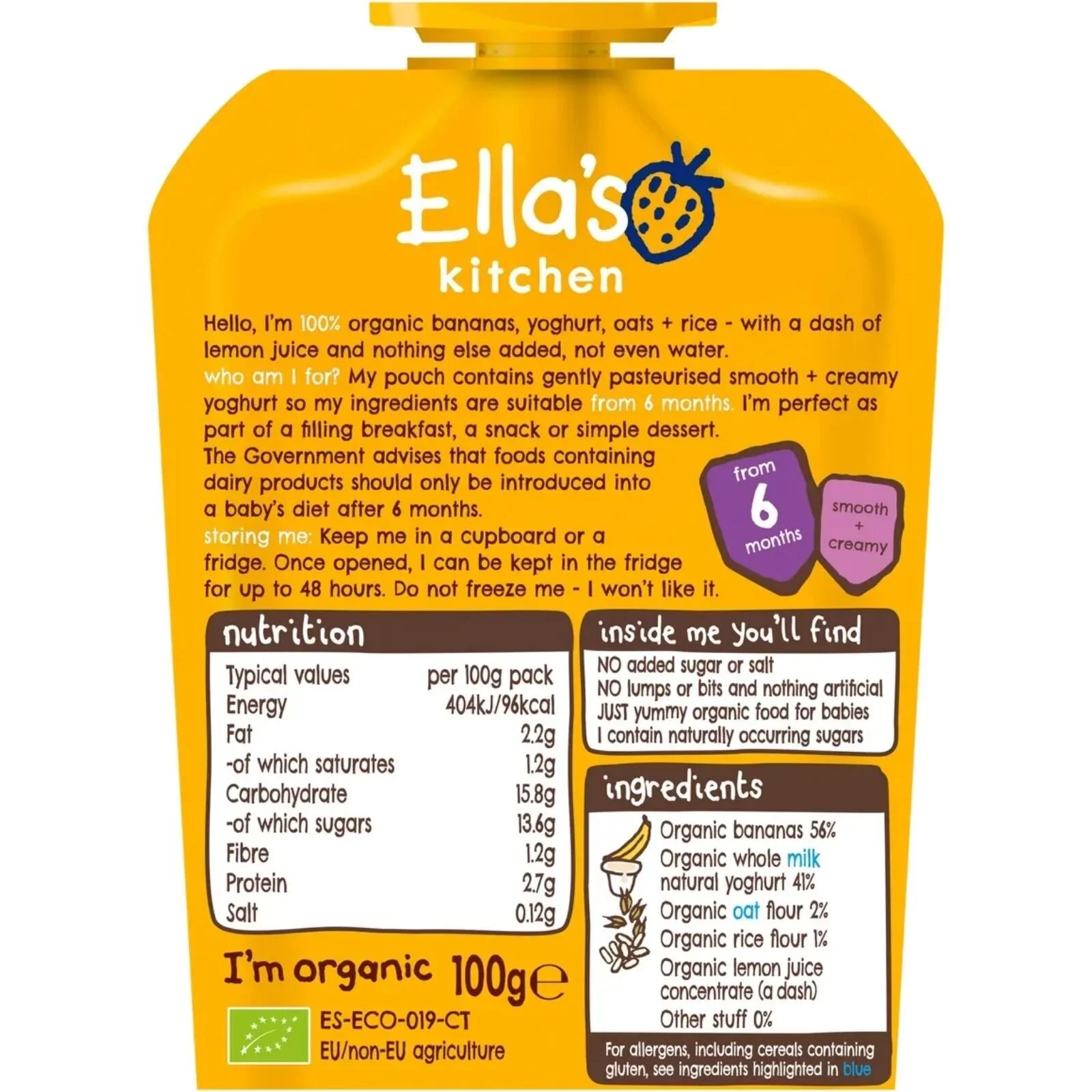 Ella's Kitchen Organic Banana Baby Brekkie Baby Food Breakfast Pouch 6+ months 100g - Image 2