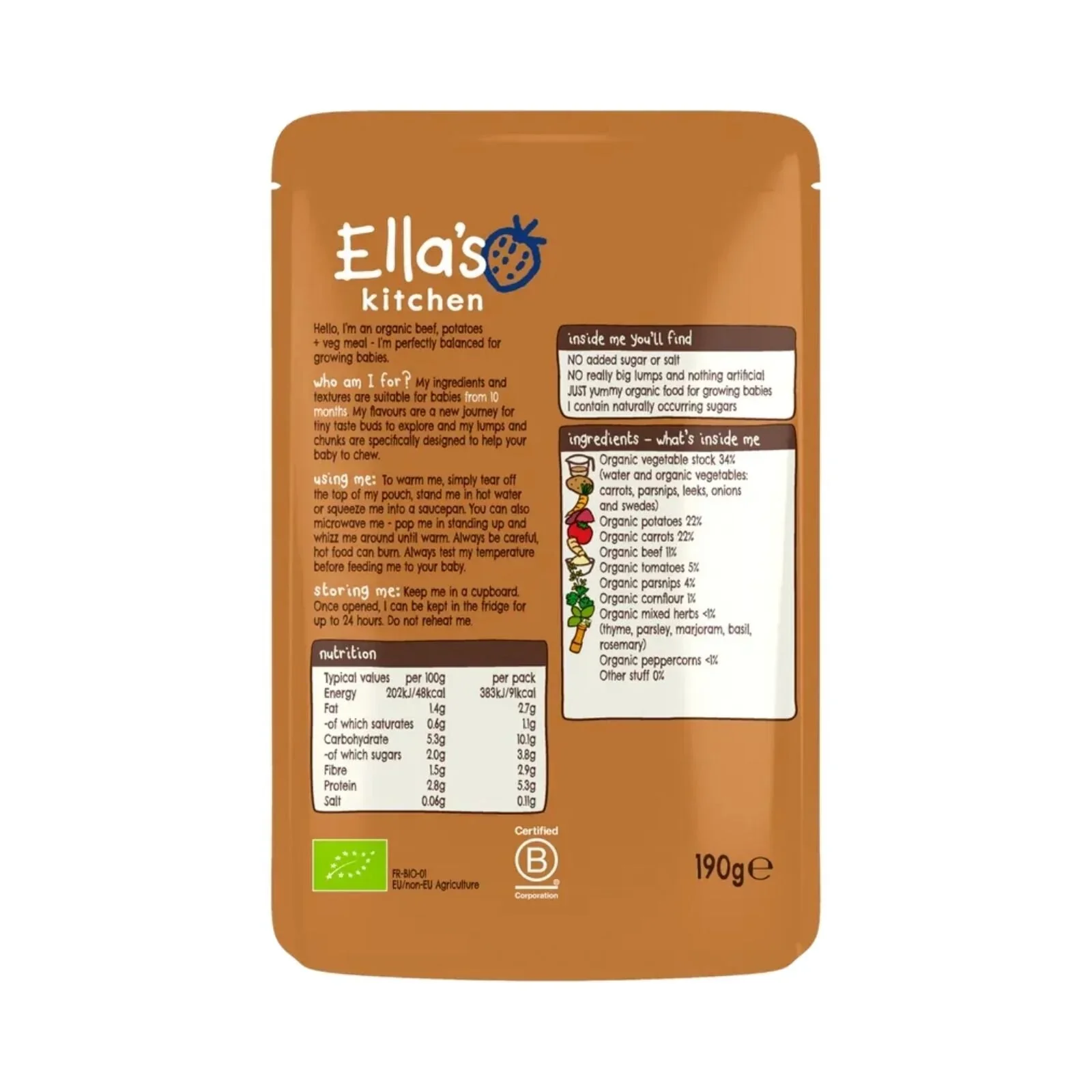 Ella's Kitchen Organic Beef Stew with Potatoes Baby Food Pouch 10+ months 190g - Image 2