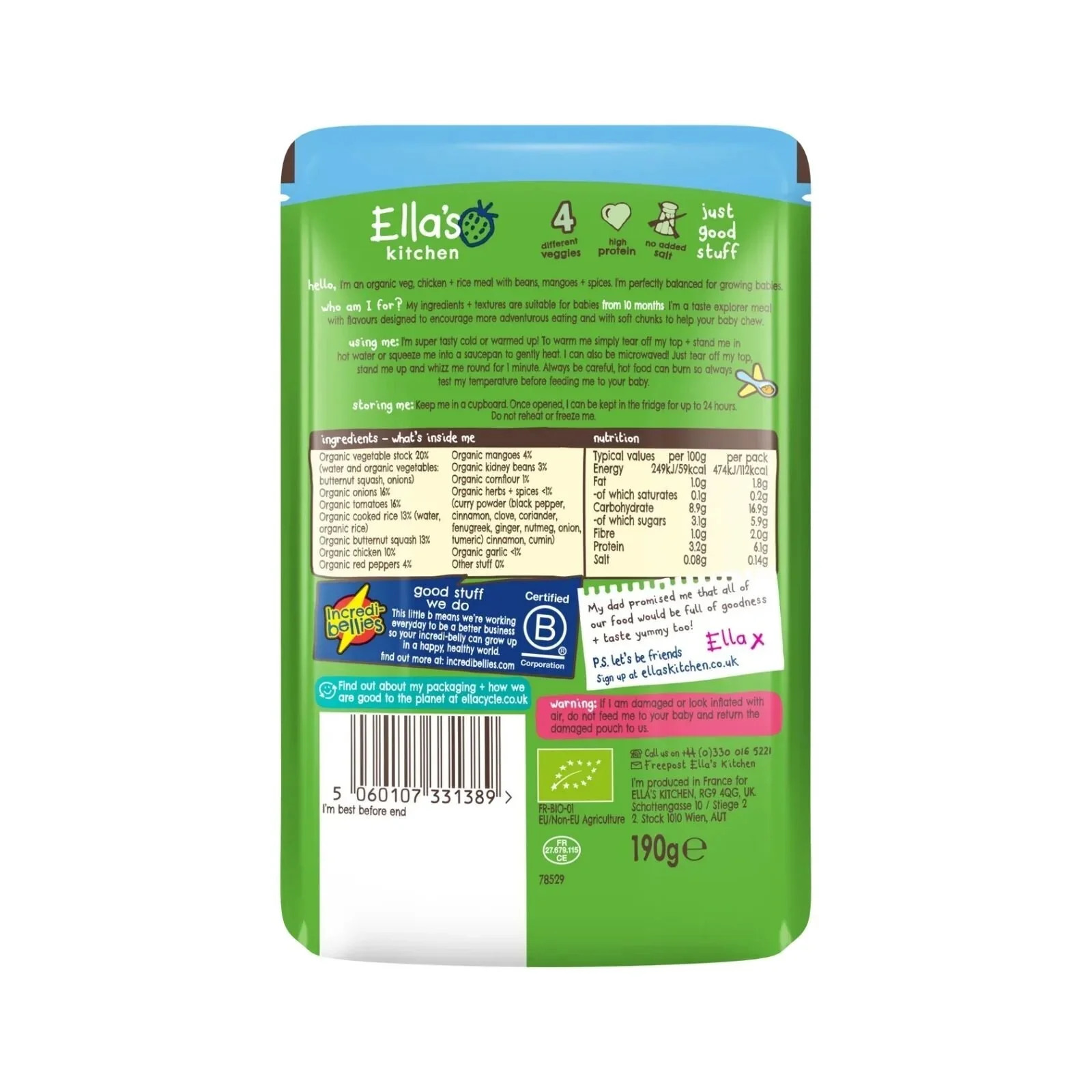Ella's Kitchen Organic Caribbean Chicken Baby Food Pouch 10+ months 190g - Image 2