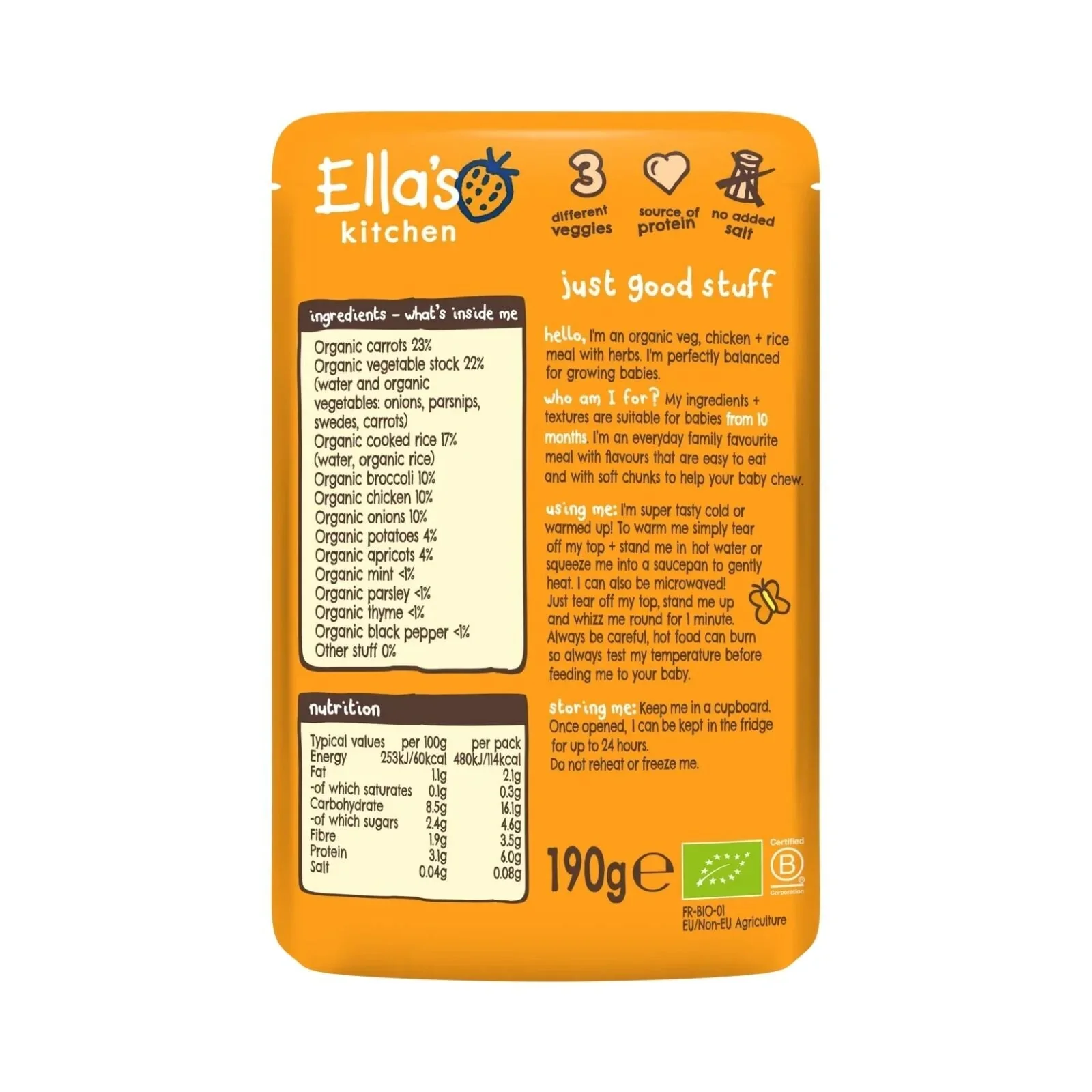 Ella's Kitchen Organic Chicken & Rice Casserole Baby Food Pouch 10+ months 190g - Image 2