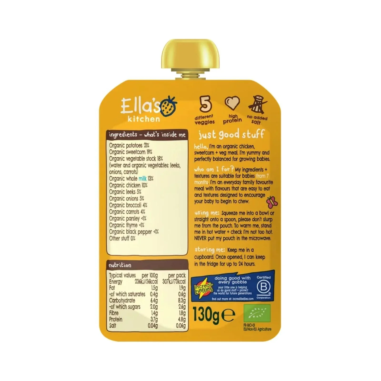 Ella's Kitchen Organic Chicken & Veg Baby Food Pouch 7+ months 130g - Image 2