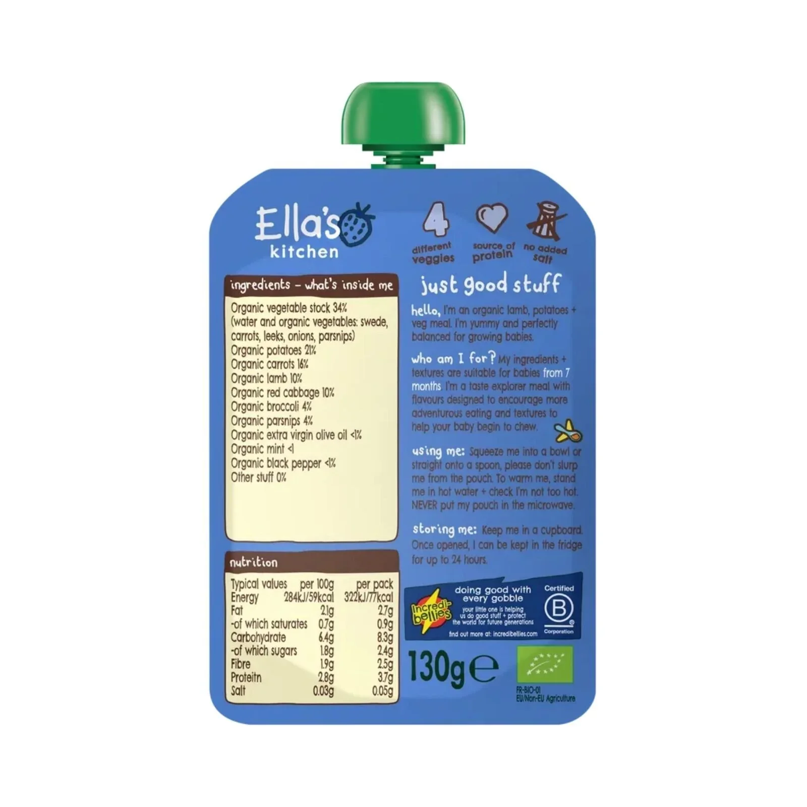 Ella's Kitchen Organic Lamb Roast Dinner Baby Food Pouch 7+ months 130g - Image 2