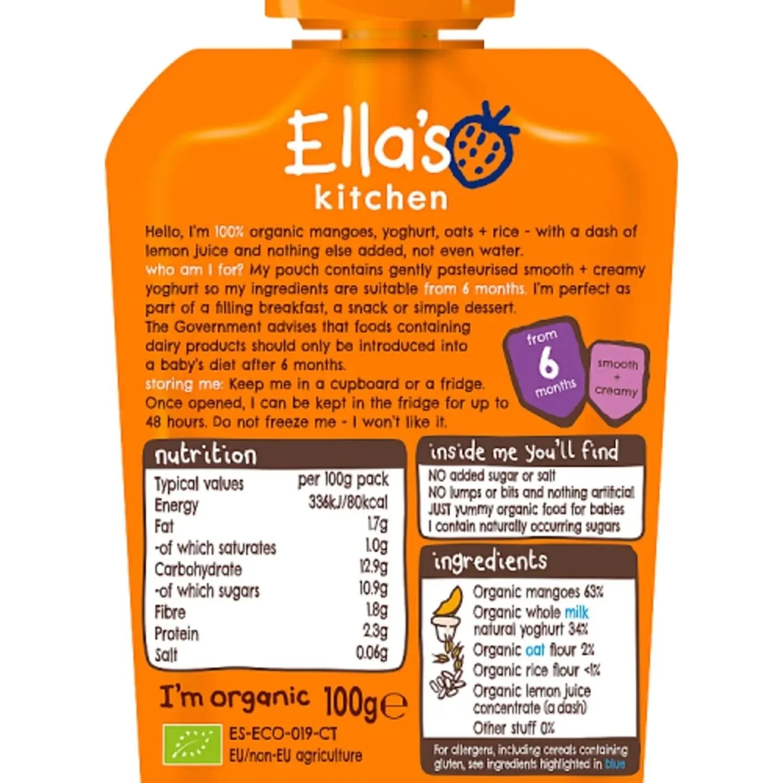 Ella's Kitchen Organic Mango Baby Brekkie Baby Food Breakfast Pouch 6+ months 100g - Image 2