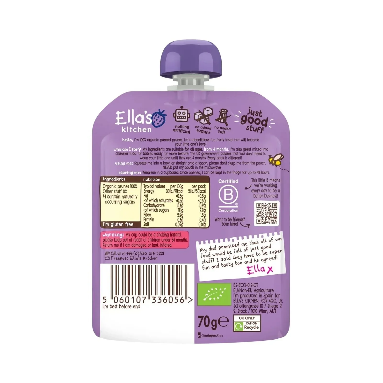 Ella's Kitchen Organic Prunes First Tastes Baby Food Pouch 4+ months 70g - Image 2