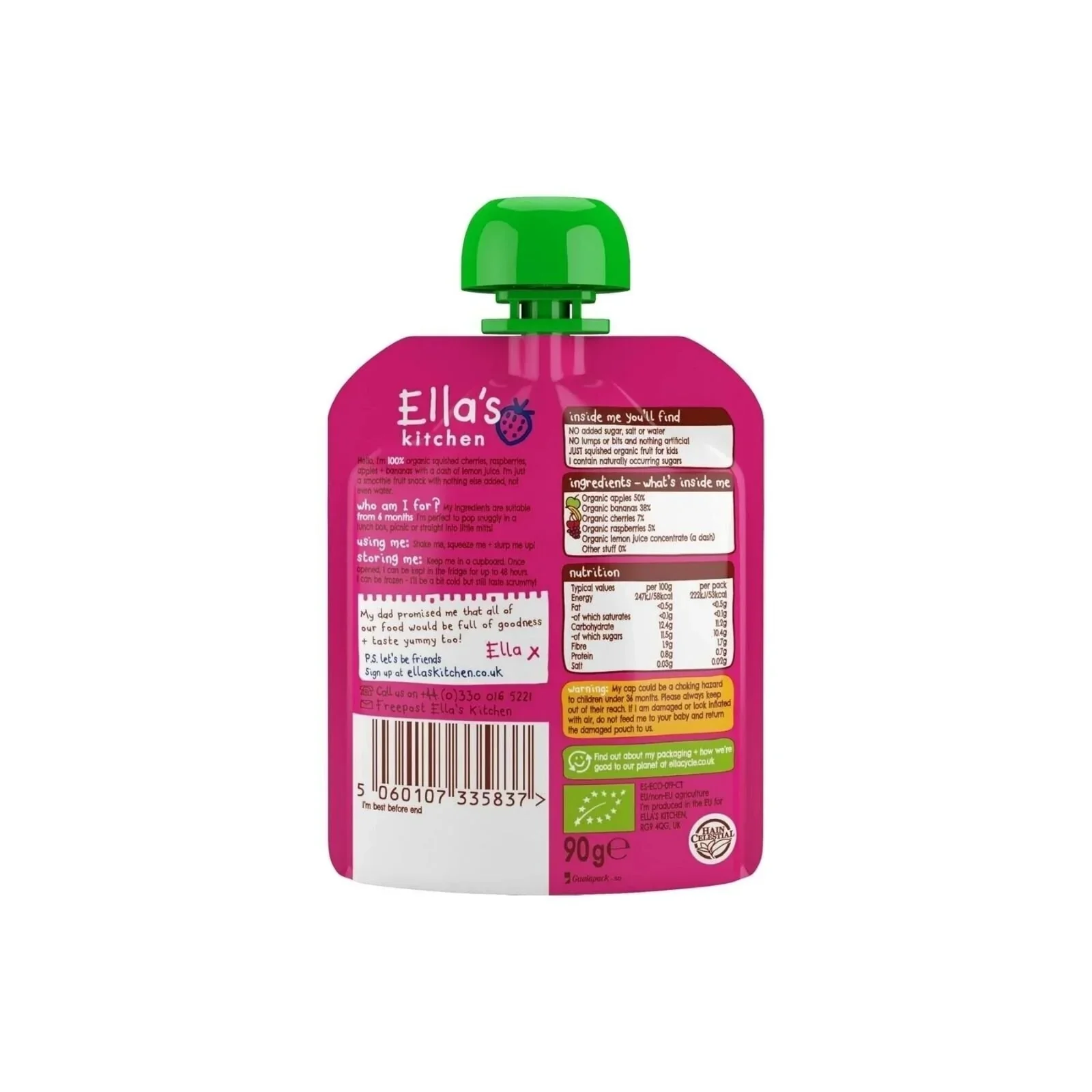 Ella's Kitchen Organic Smoothie The Pink One Baby Food Pouch 6+ Months 90g - Image 2