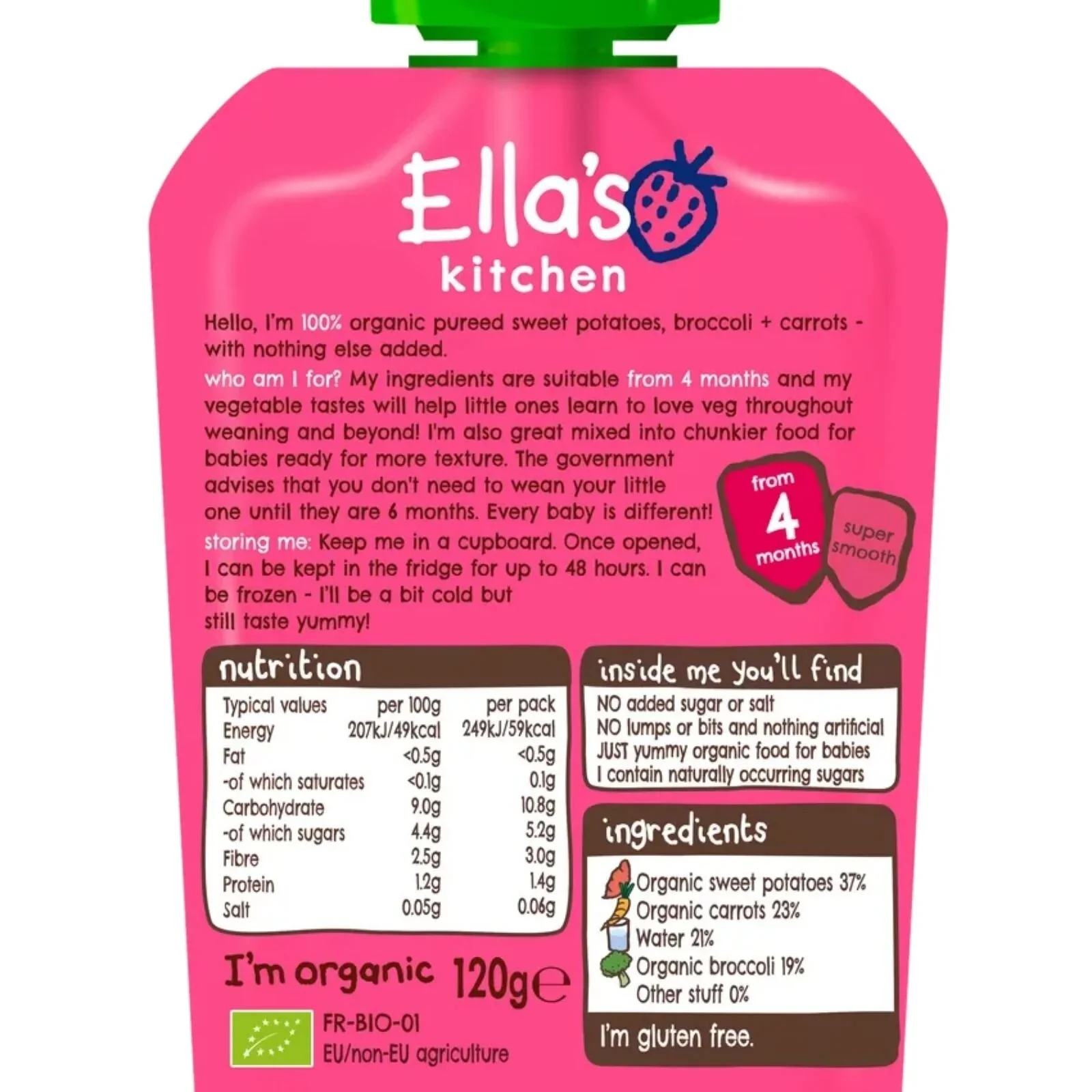 Ella's Kitchen Organic Sweet Potatoes Broccoli & Carrots 4+ months 120g - Image 2