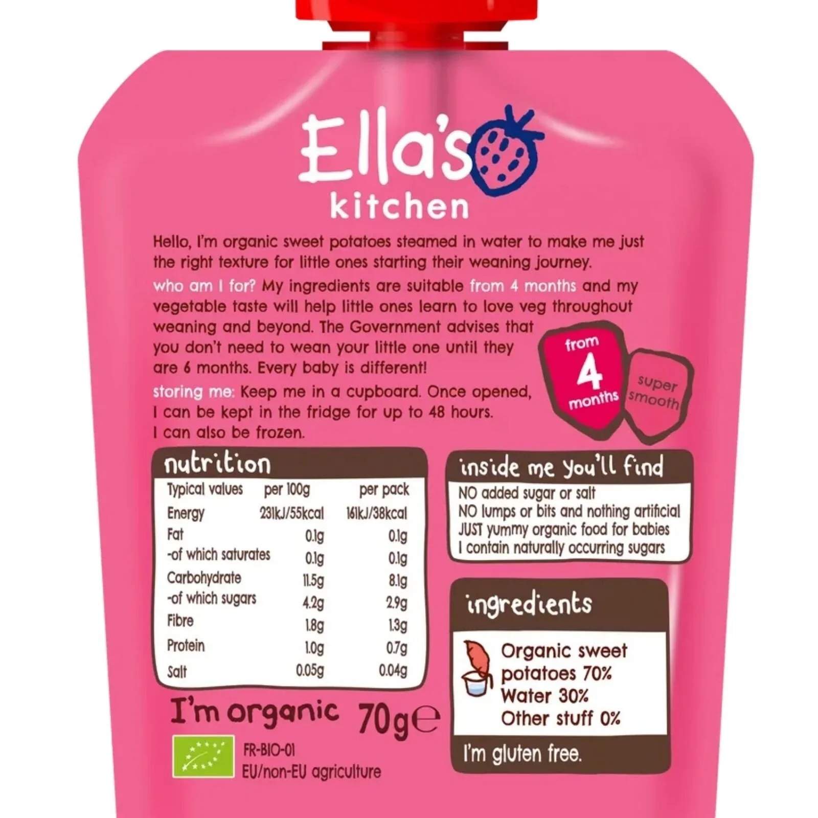 Ella's Kitchen Organic Sweet Potatoes First Tastes Baby Food Pouch 4+ months 70g - Image 2