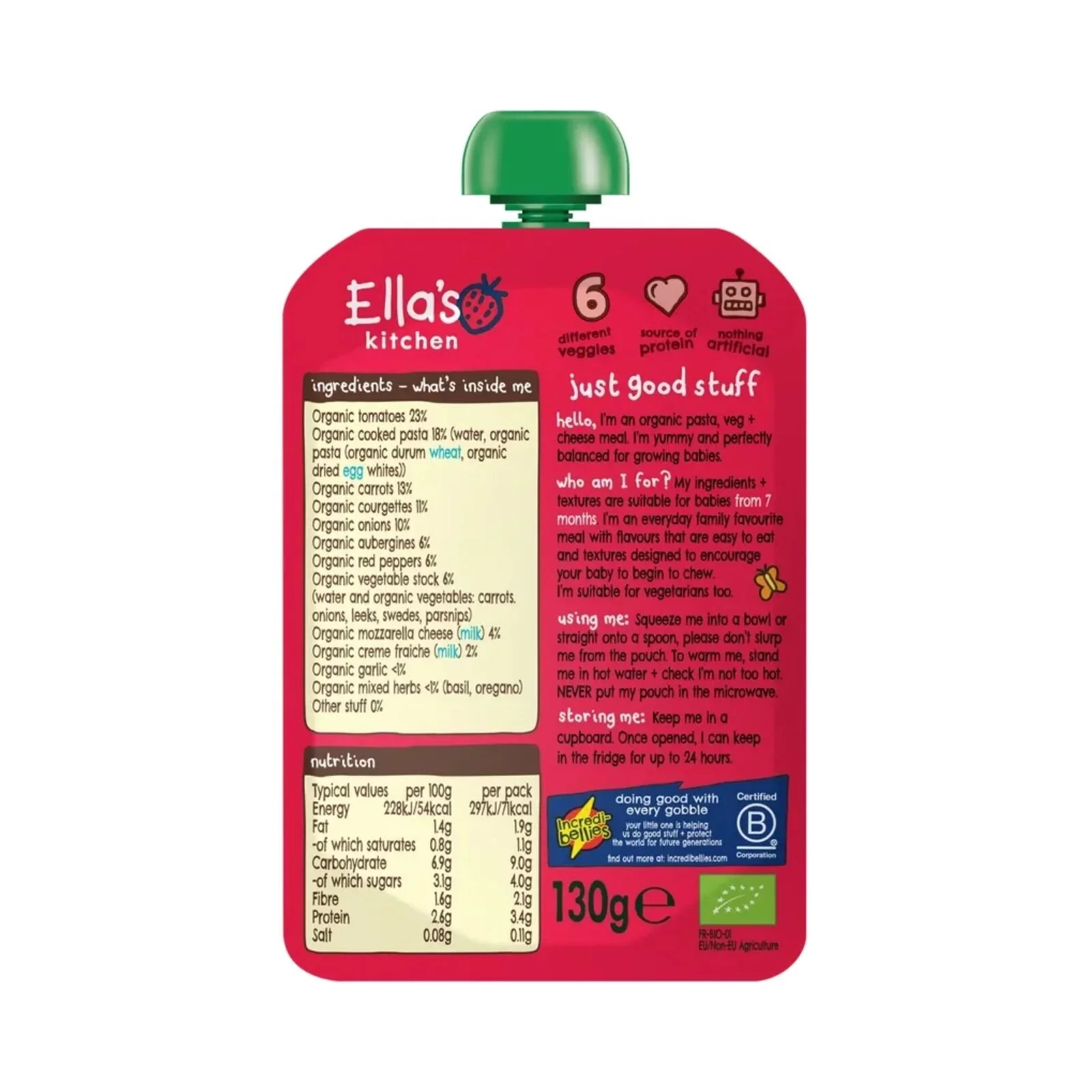 Ella's Kitchen Organic Veggie Lasagne Baby Food Pouch 7+ months 130g - Image 2