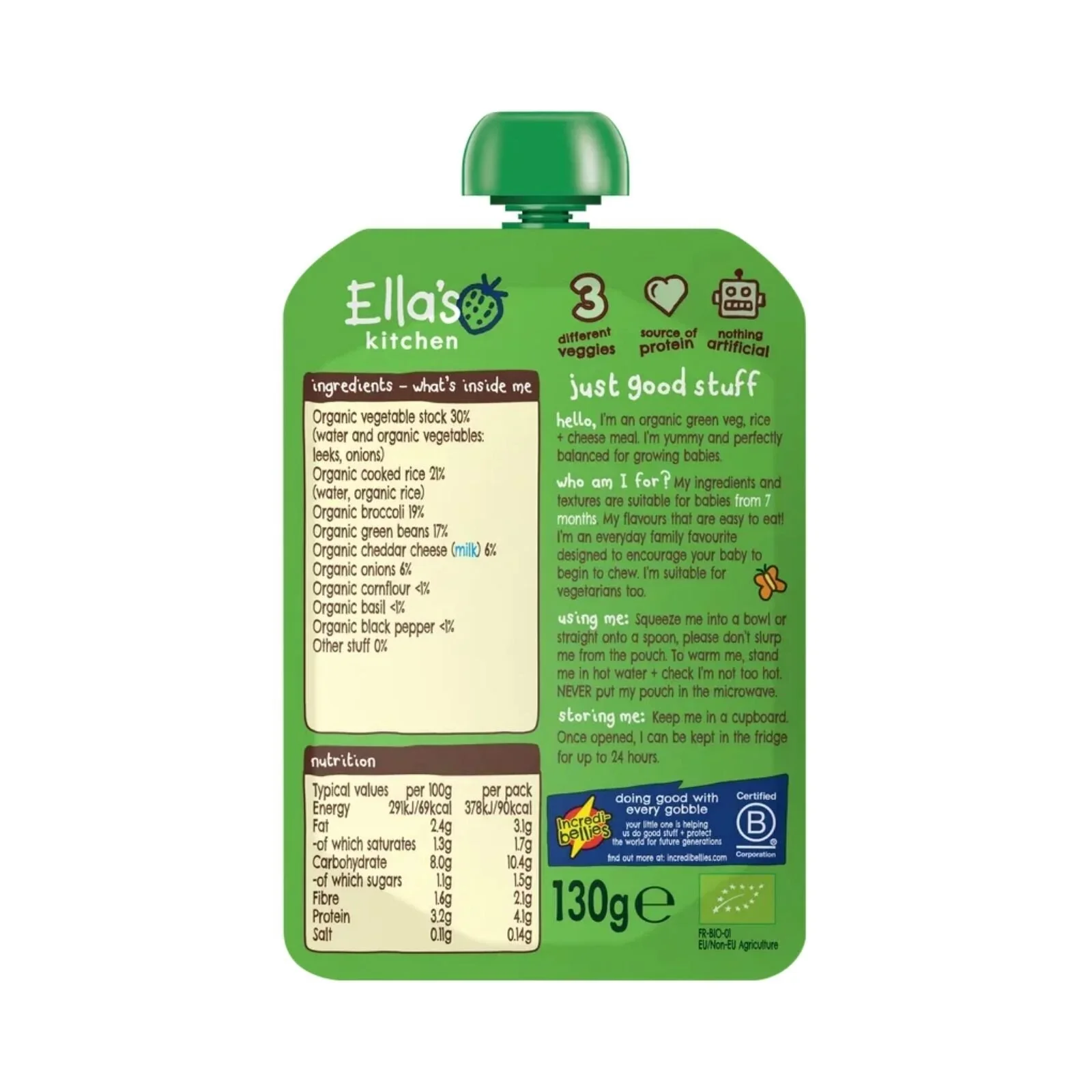Ella's Kitchen Organic Veggie Risotto with Cheese Baby Food Pouch 7+ months 130g - Image 2