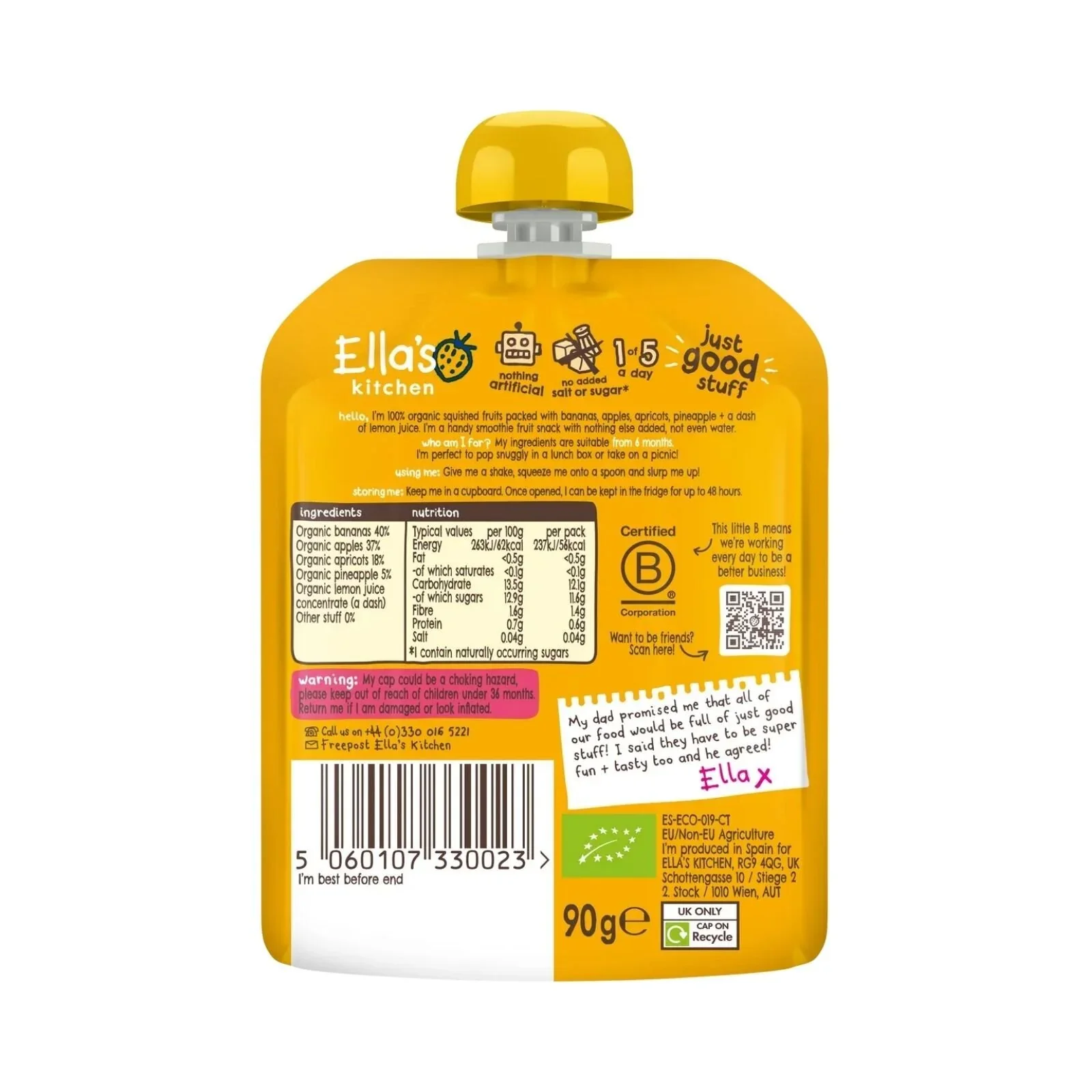 Ella's Kitchen Smoothie The Yellow One Baby Food Pouch 6+ months 90g - Image 2