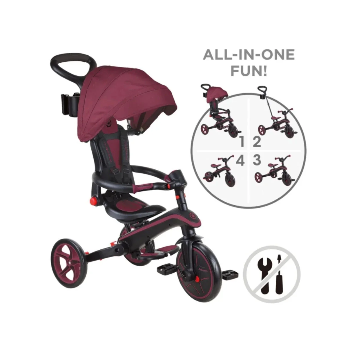 Globber 4-in-1 Explorer Trike Foldable - Burgundy - Image 6