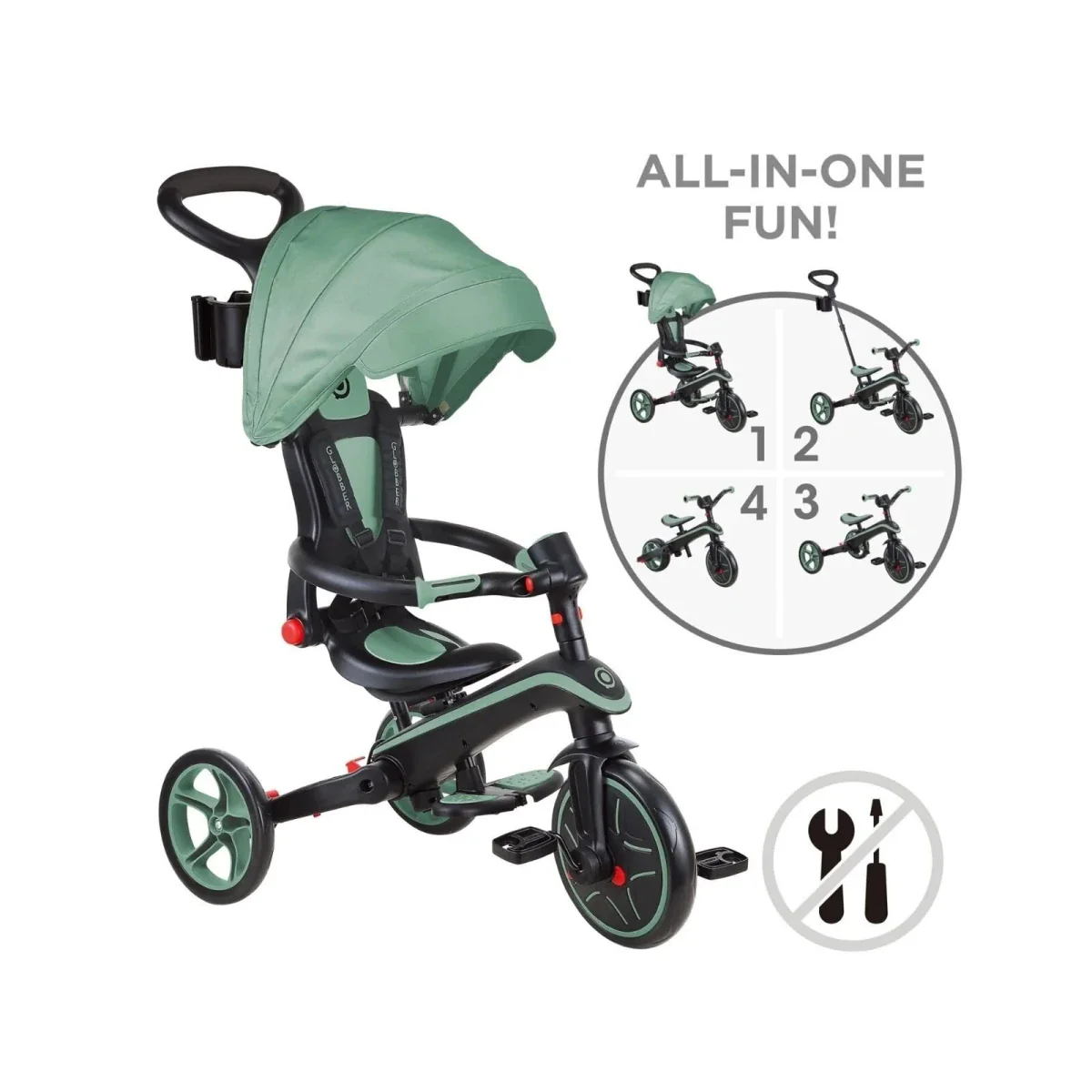 Globber 4-in-1 Explorer Trike Foldable - Olive - Image 11