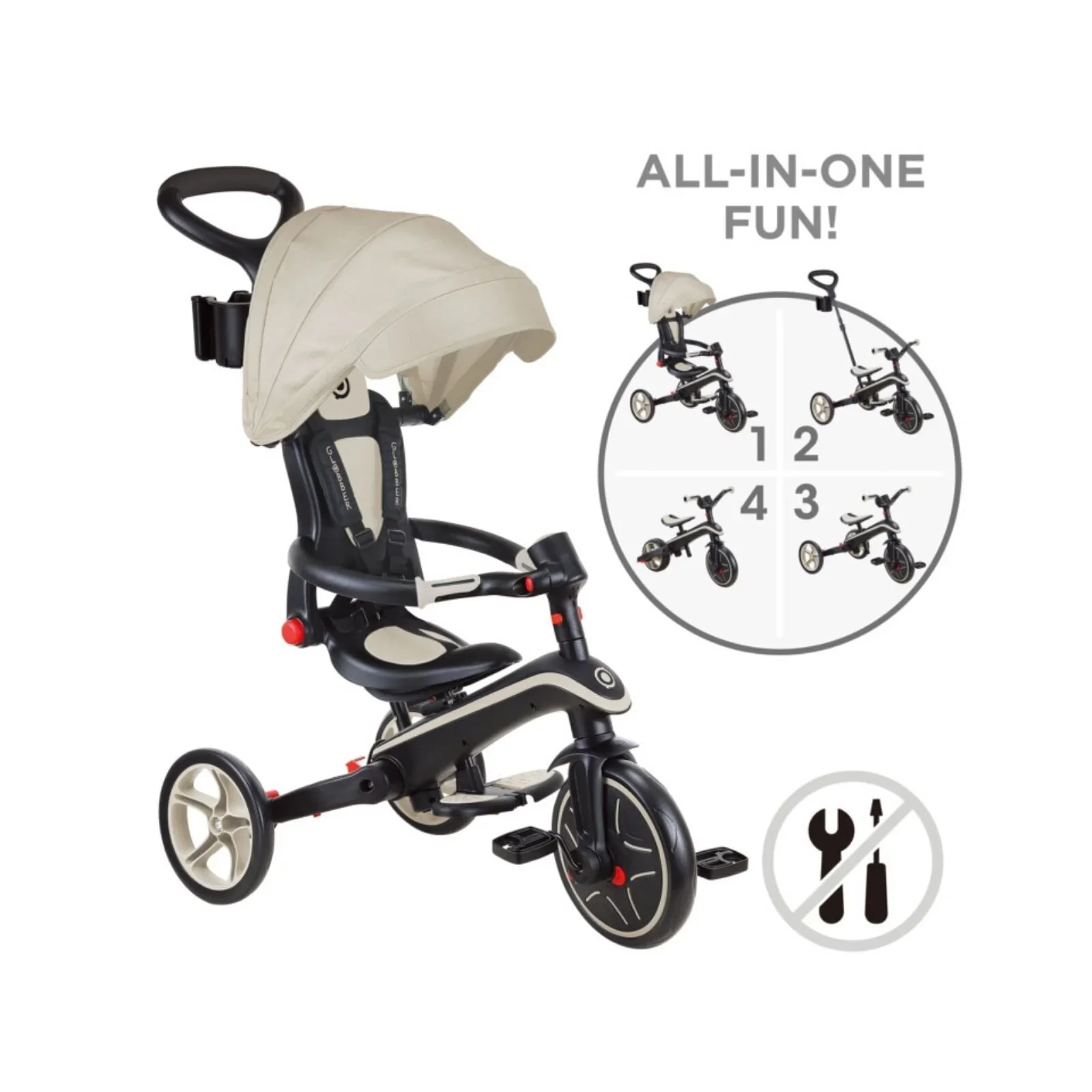 Globber Explorer Trike 4-in-1 Foldable - Taupe - Image 4