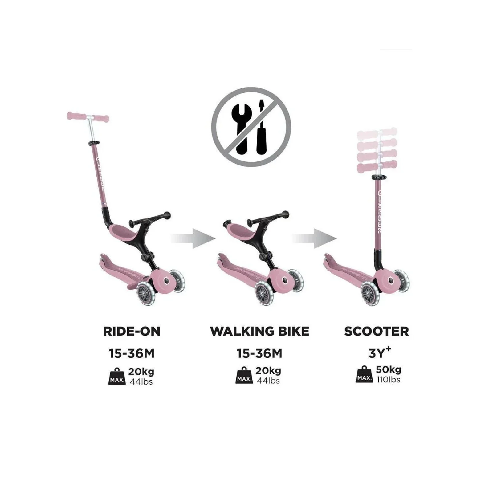 Globber Go Up Active Lights Eco Scooter - Berry - Image 2