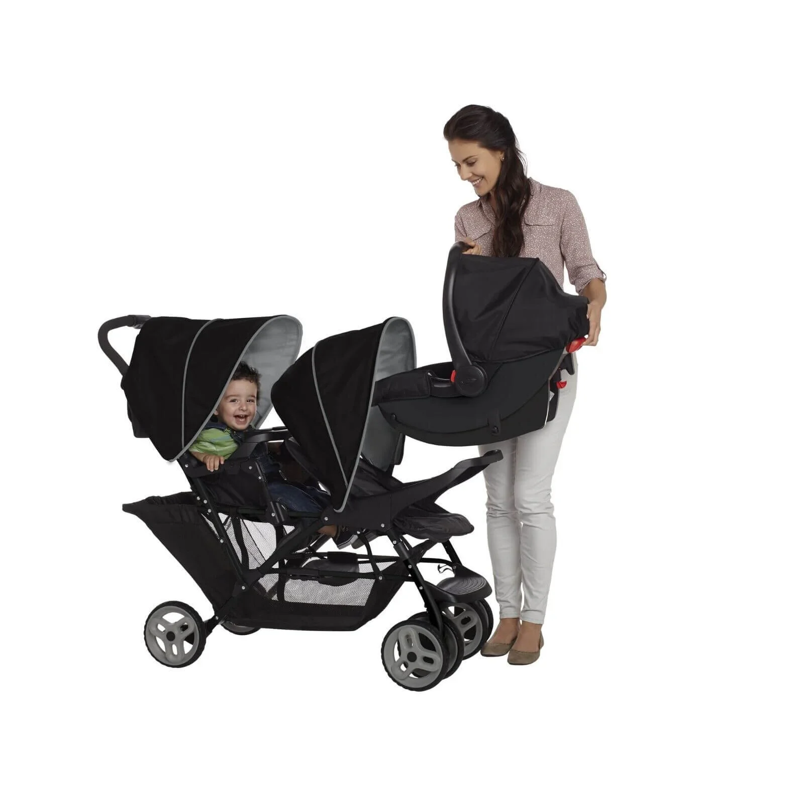 Graco Stadium Duo Tandem Stroller - Black/Grey - Image 6