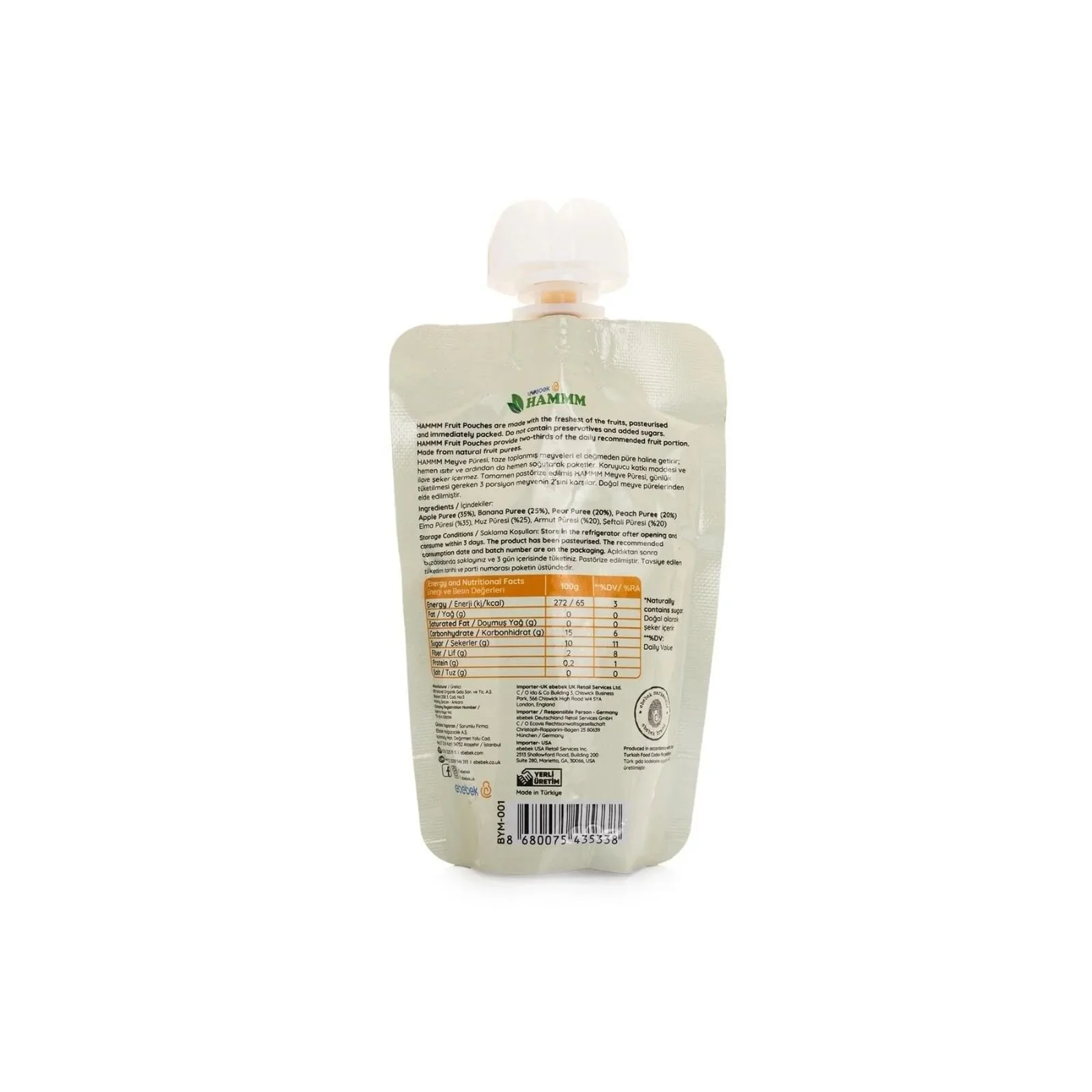 Hammm Apple Banana Pear & Peach Puree Pouch 90g - Image 3