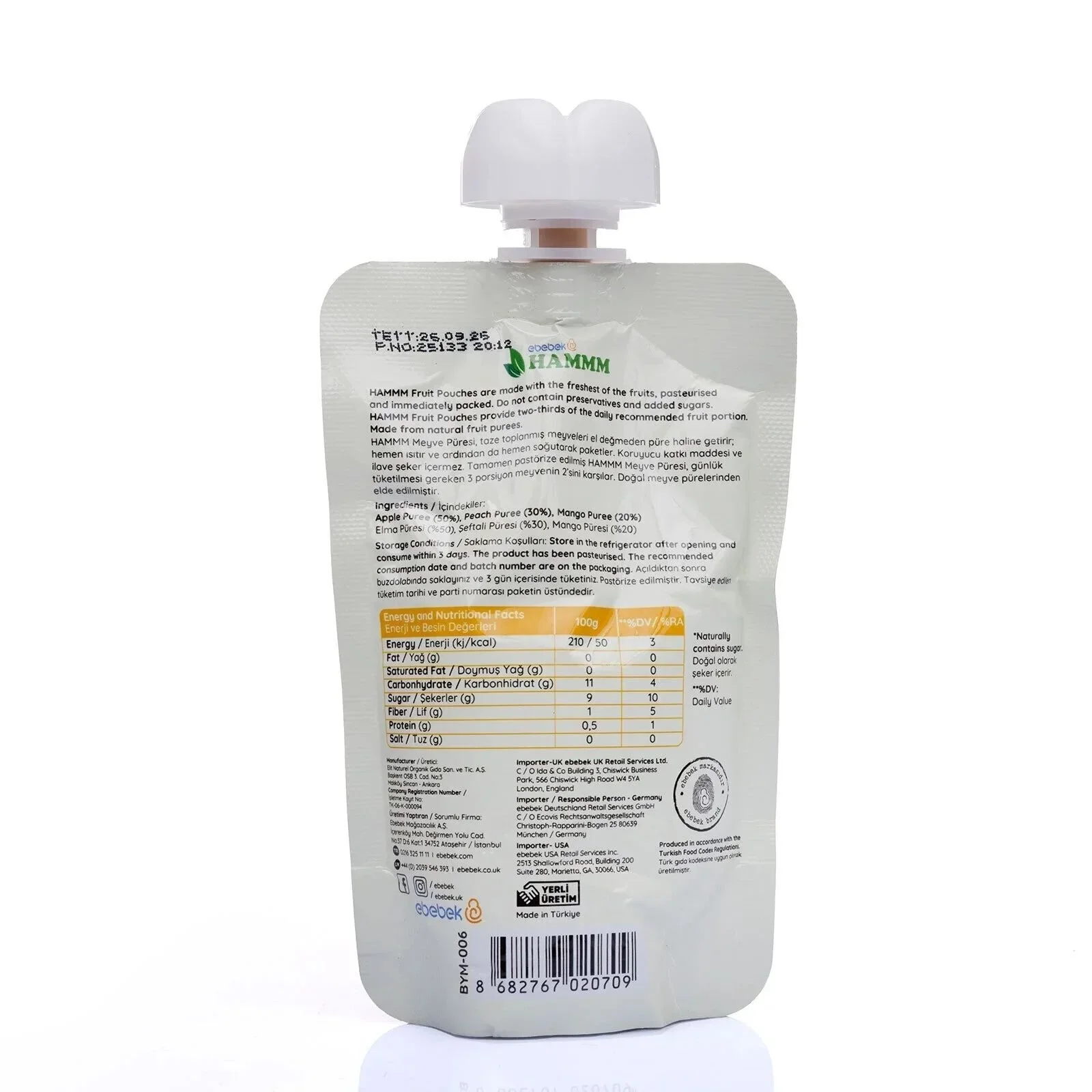 Hammm Apple Peach & Mango Puree Pouch (12x90g) - Image 5