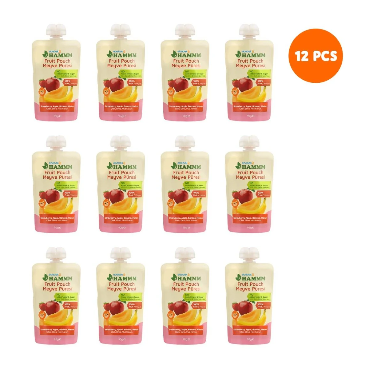Hammm Strawberry Apple Banana & Melon Puree Pouch (12x90g)