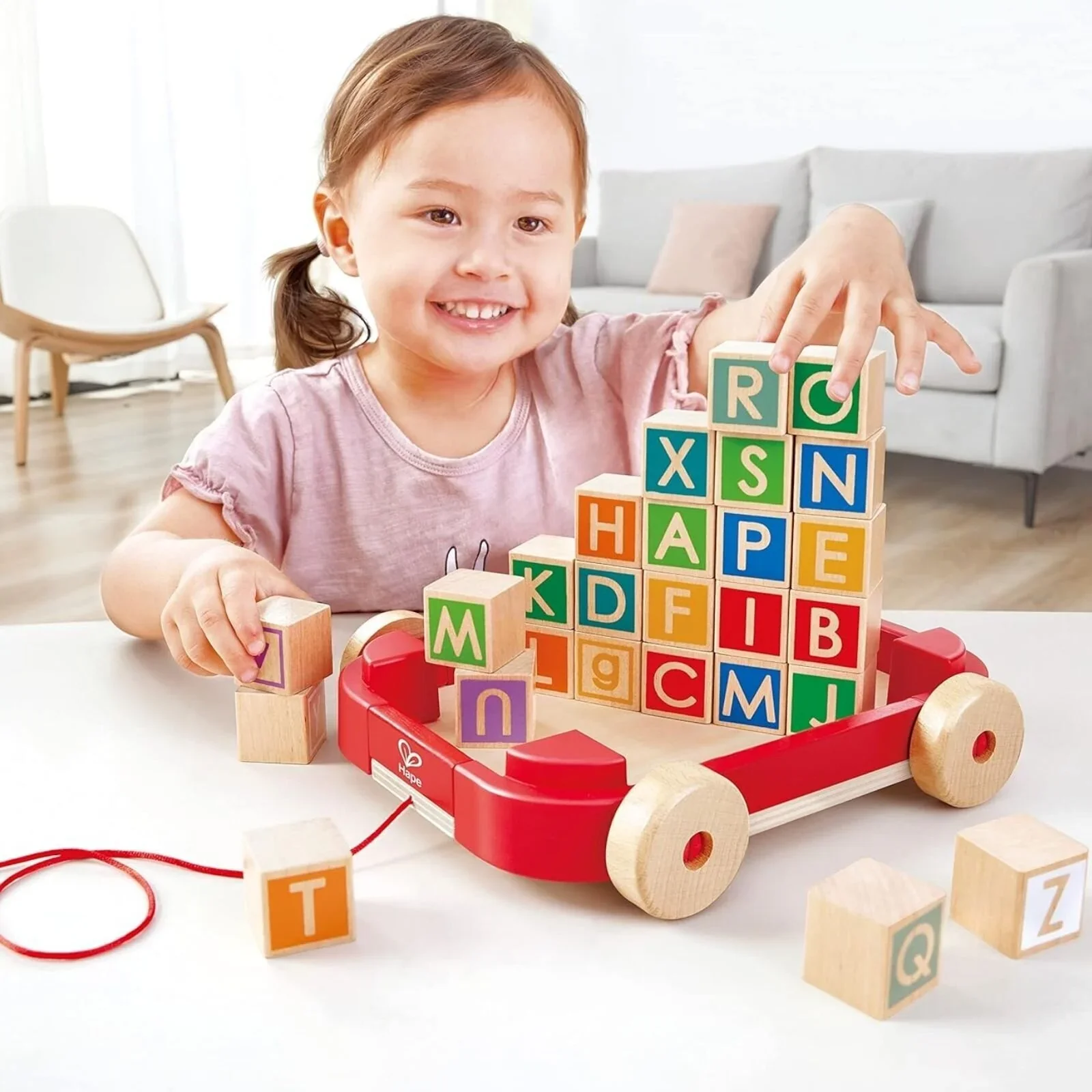 Hape Pull Along Cart with Stacking Blocks - Image 5