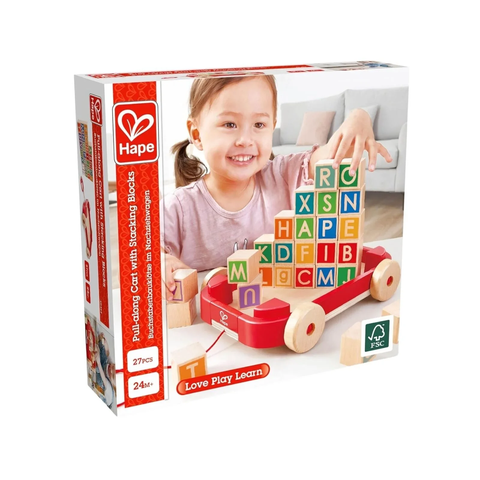 Hape Pull Along Cart with Stacking Blocks - Image 8