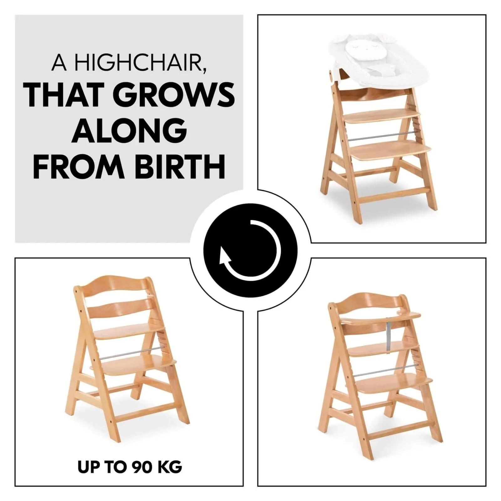 Hauck Alpha+ Wooden Highchair - Natural - Image 2