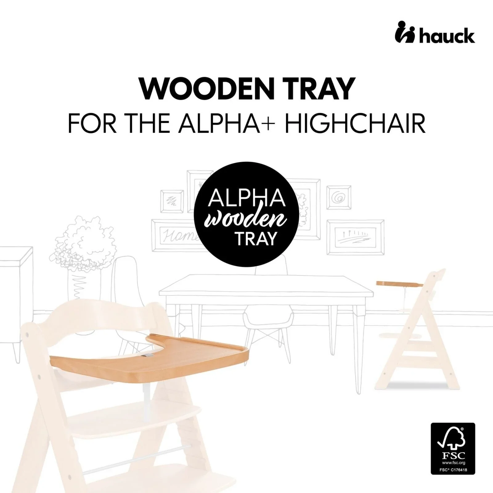 Hauck Alpha Wooden Tray - Natural - Image 2