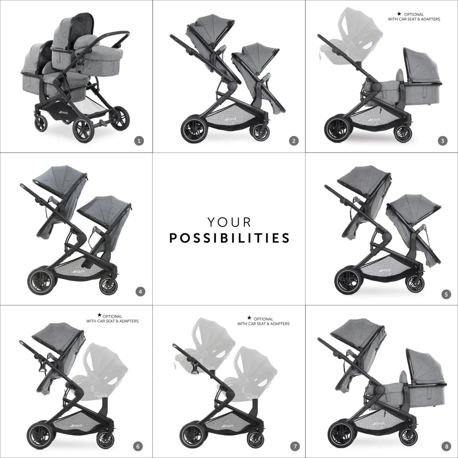 Hauck Atlantic Twin Double Stroller - Grey - Image 15