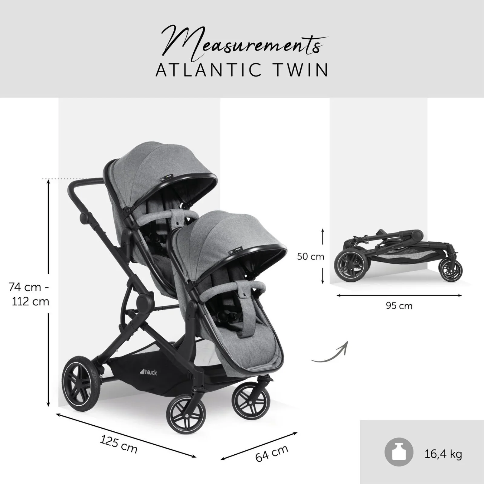 Hauck Atlantic Twin Double Stroller - Grey - Image 4