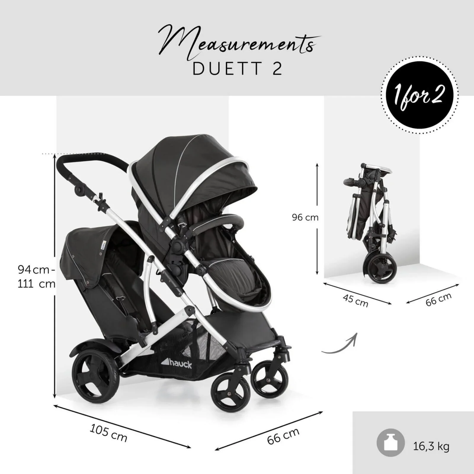 Hauck Duett 2 Tandem Pushchair - Black - Image 6